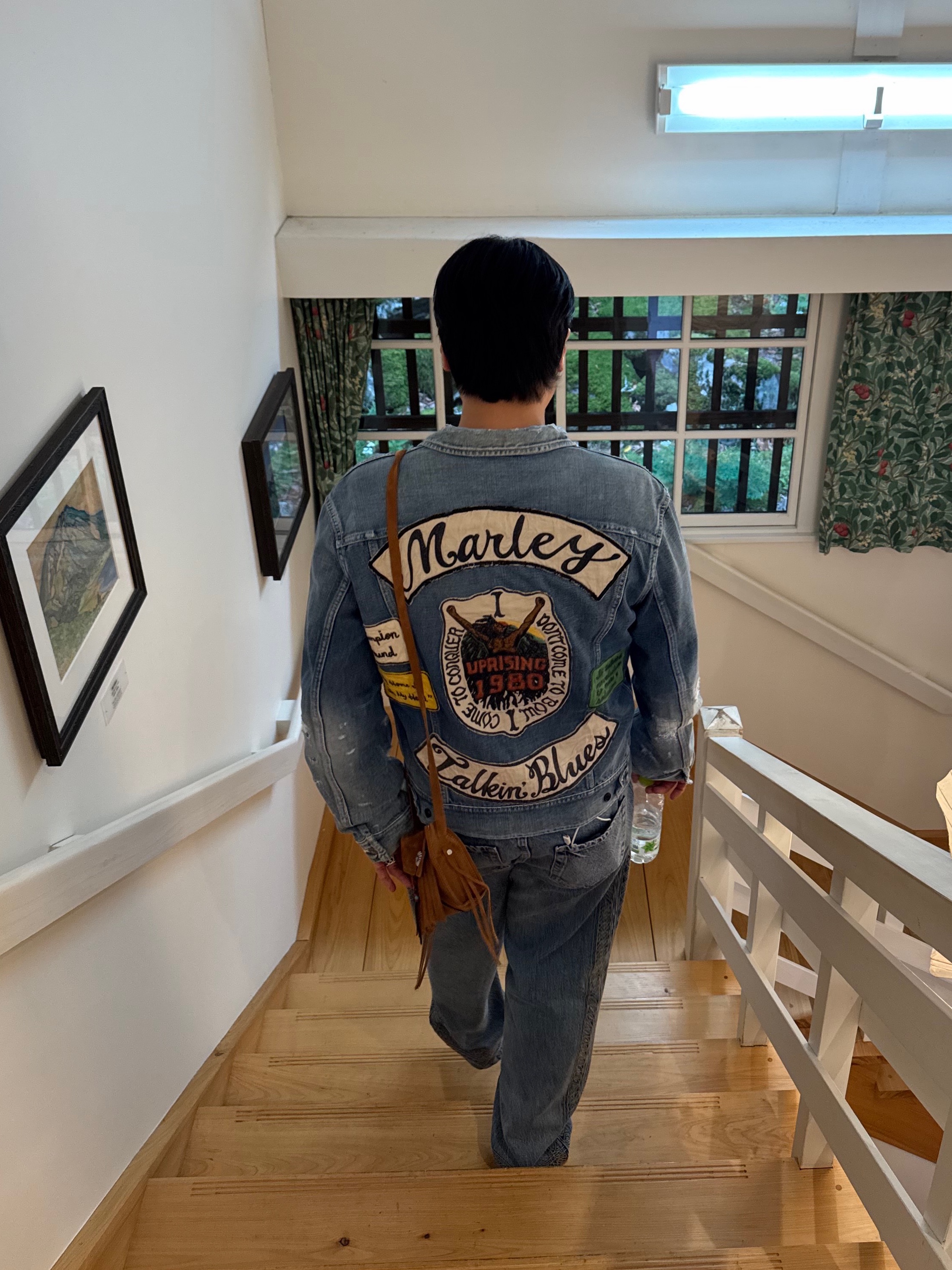 Kapital 14 oz. Denim Marley Uprising Jacket Light, Kapital Colored Bandana Peckish Maria Pink 착용 스타일 - 4