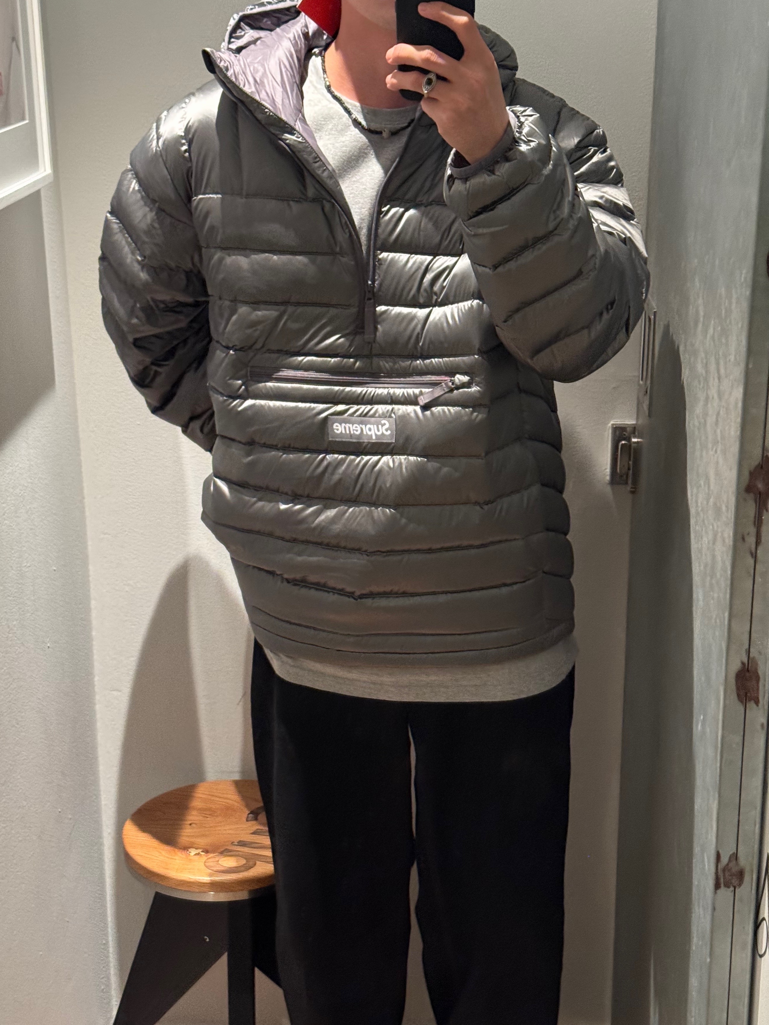 Supreme Micro Down Half Zip Hooded Pullover Silver - 25FW 착용 스타일