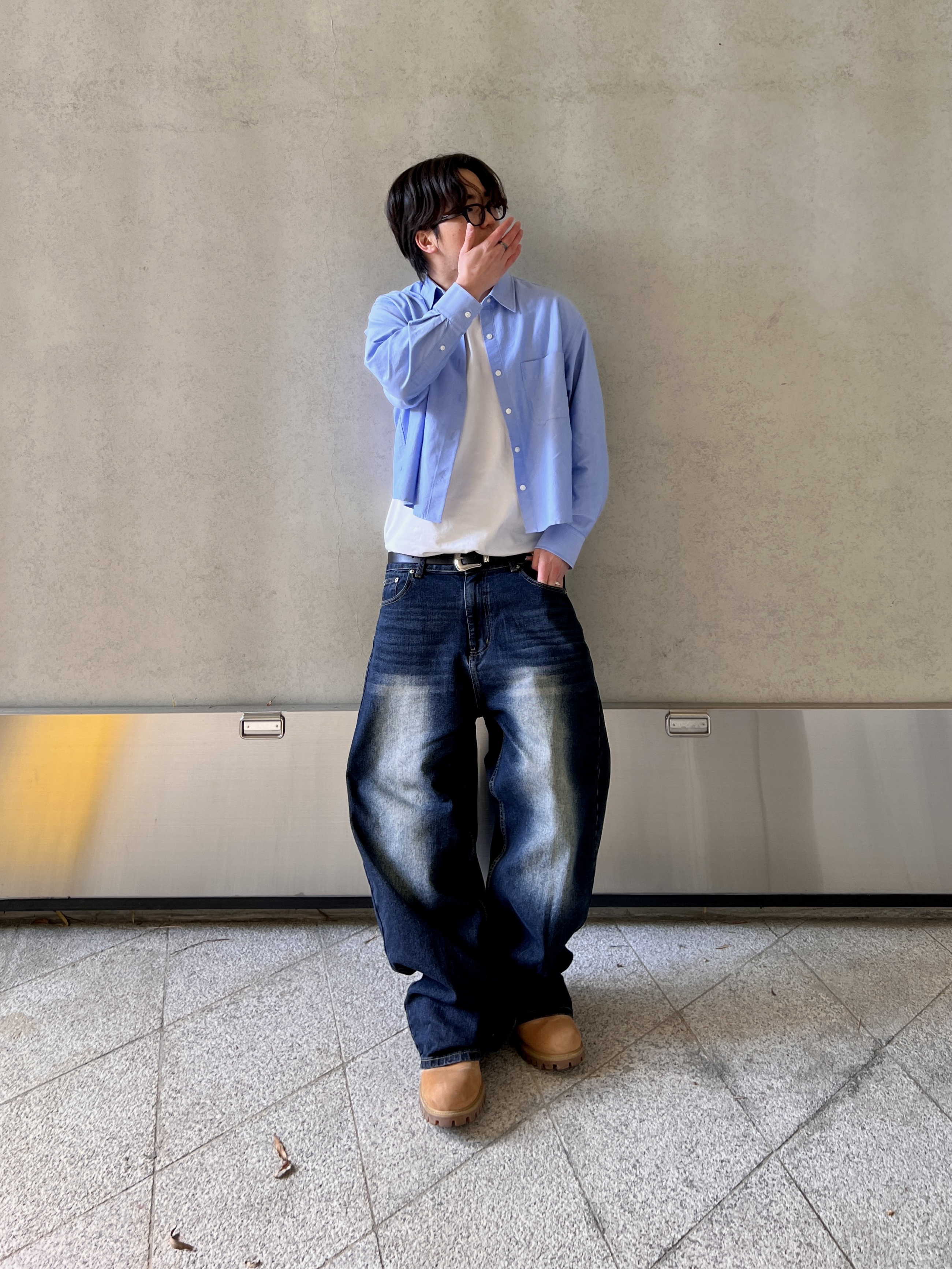 Timberland Premium 6 inch Waterproof Boot Wheat Nubuck - Wide, (W) Uniqlo x JW Anderson Oxford Boxy Shirt Blue - KR 착용 스타일 - 5