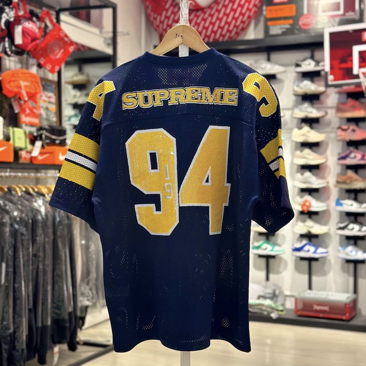 Supreme Sequin Football Jersey Navy - 25FW 착용 스타일 - 2