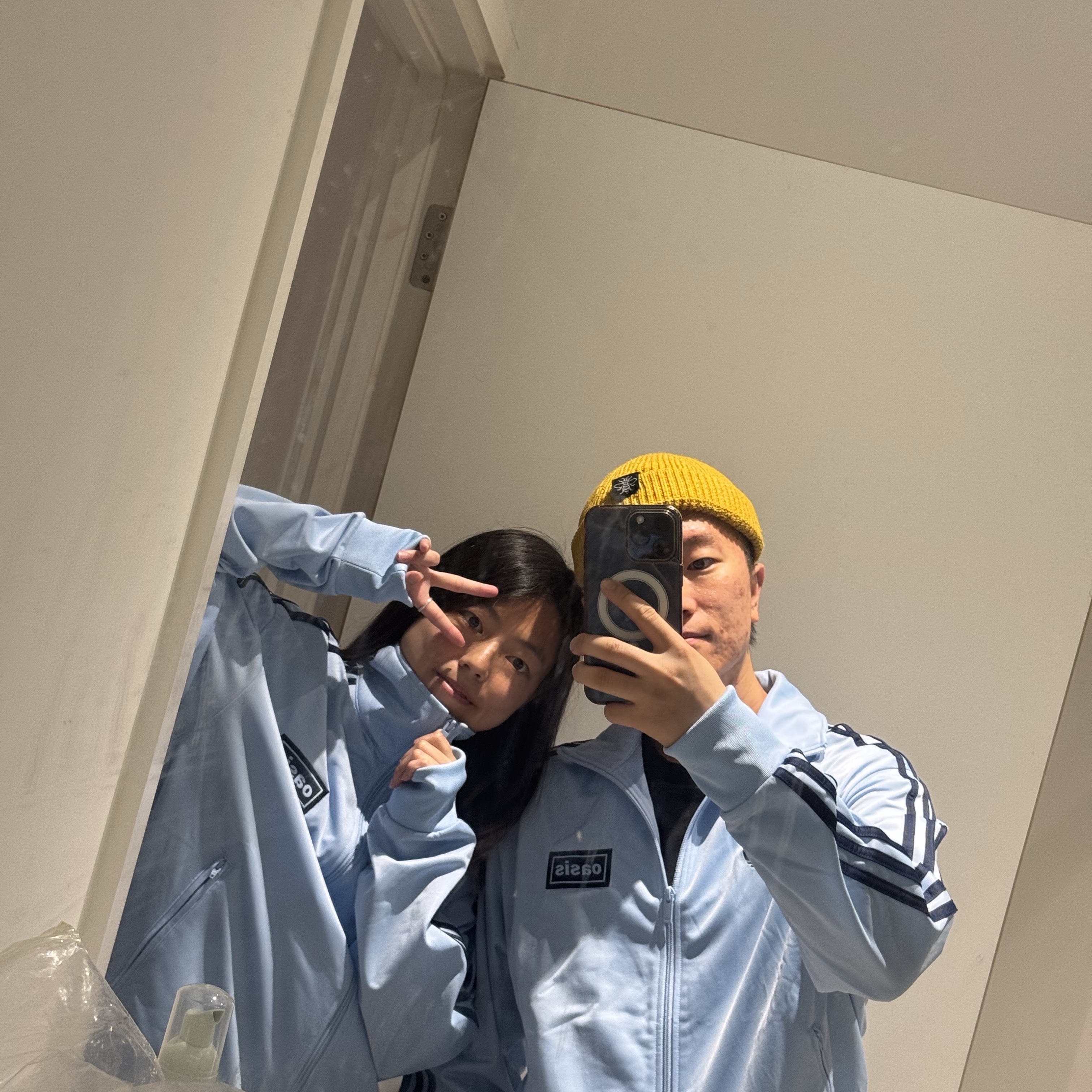 Adidas x Oasis Tour Firebird Track Top Clear Sky - US Sizing 착용 스타일 - 1