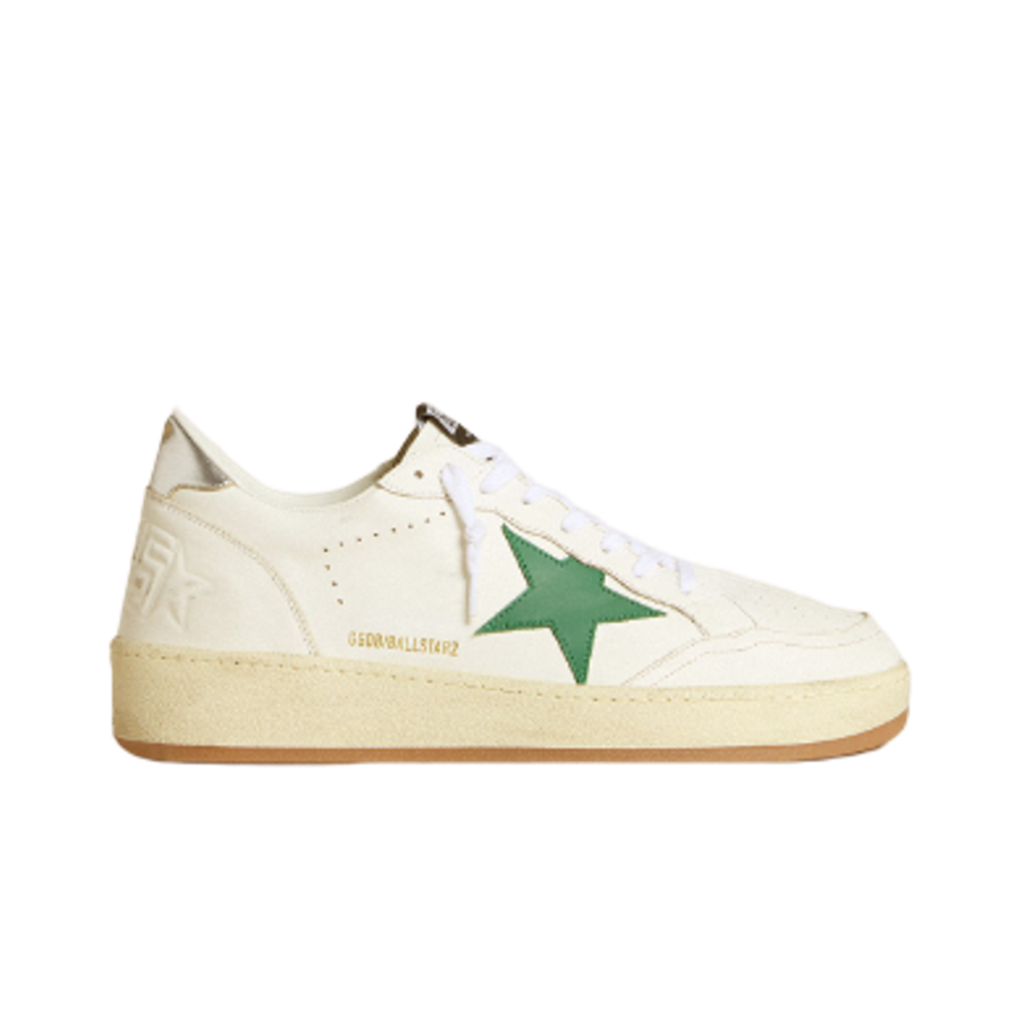 GMF00804-F006971-10630 Golden Goose Ball Star Leather Star Metallic Leather Heel Tab Sneakers White Green