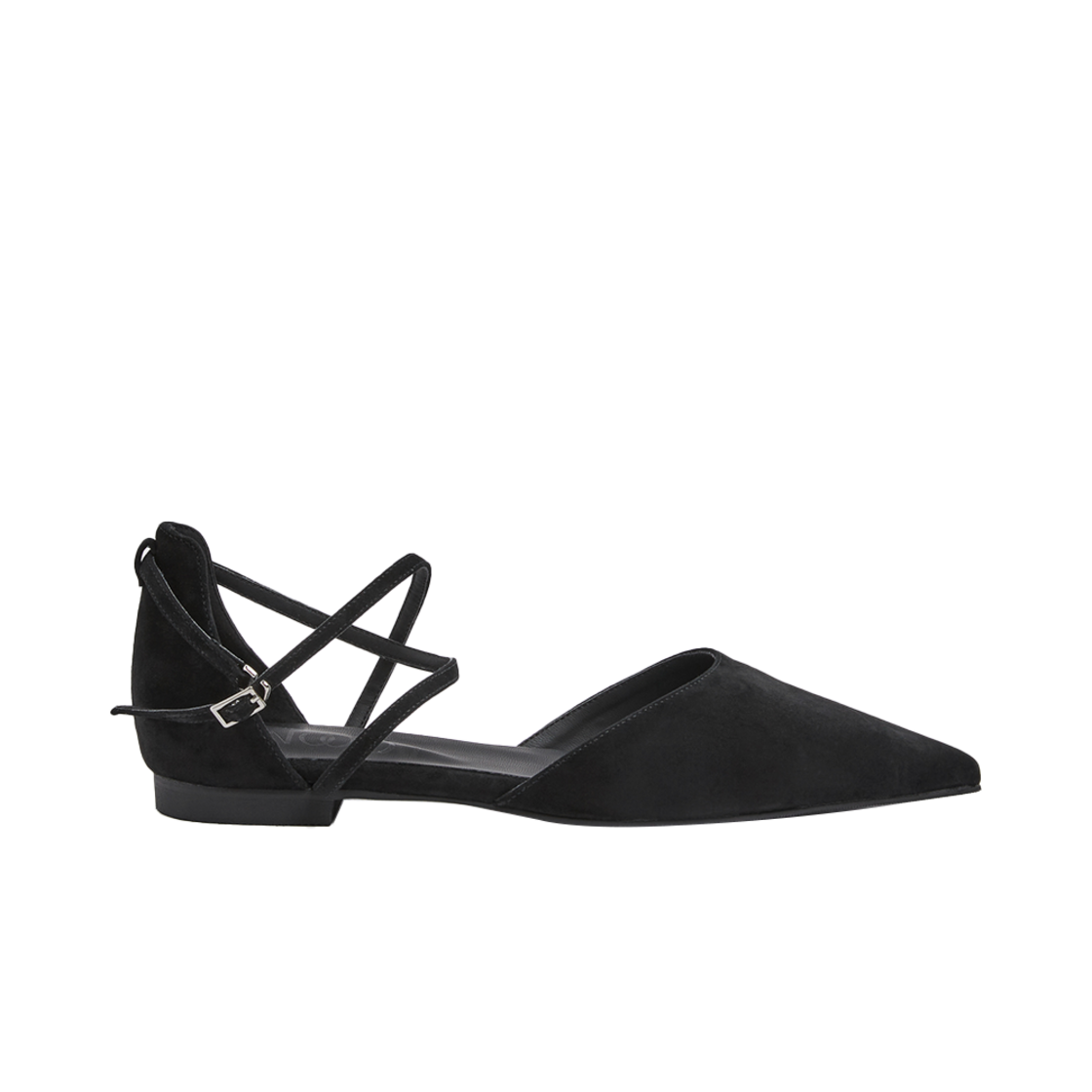 무드나잇 엘리아 X스트랩 스틸레토 플랫 l 스웨이드블랙(Moodnight Elia Crossed Strap Flats l Suede-Black)