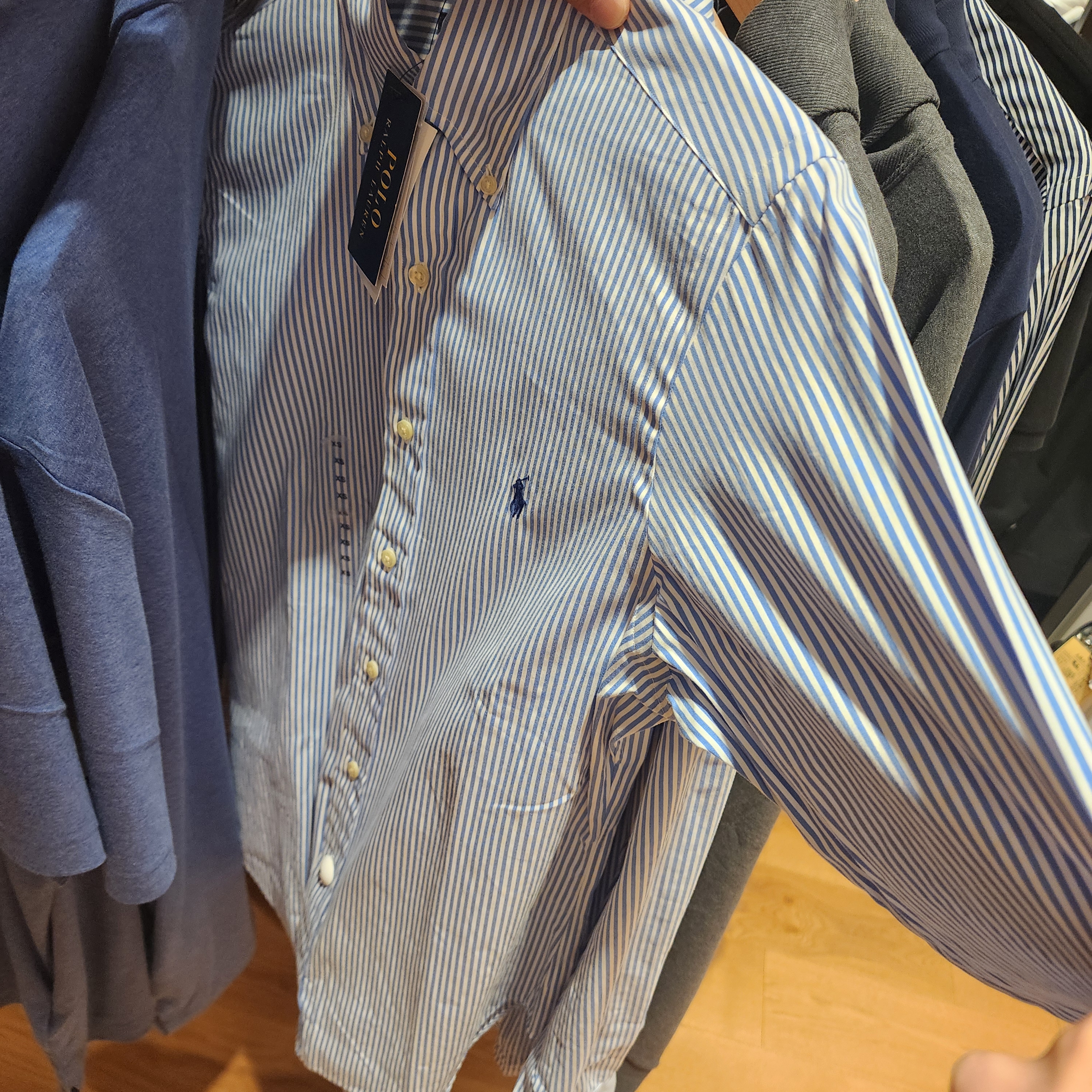 Polo Ralph Lauren Custom Fit Striped Oxford Shirt Blue White Multi 착용 스타일
