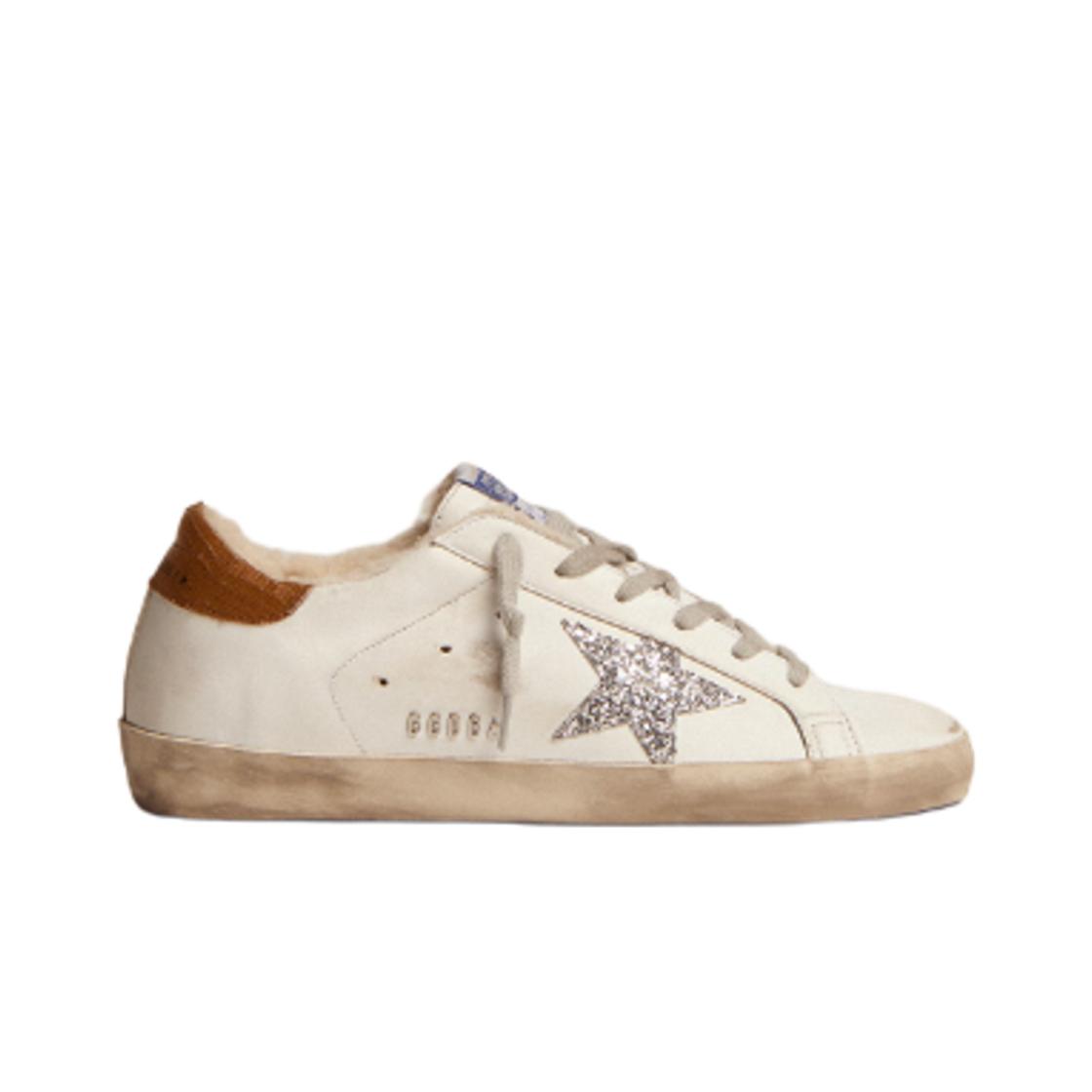 GWF00101-F002695-10942 (W) Golden Goose Superstar Silver Glitter Star Shearling Lining White