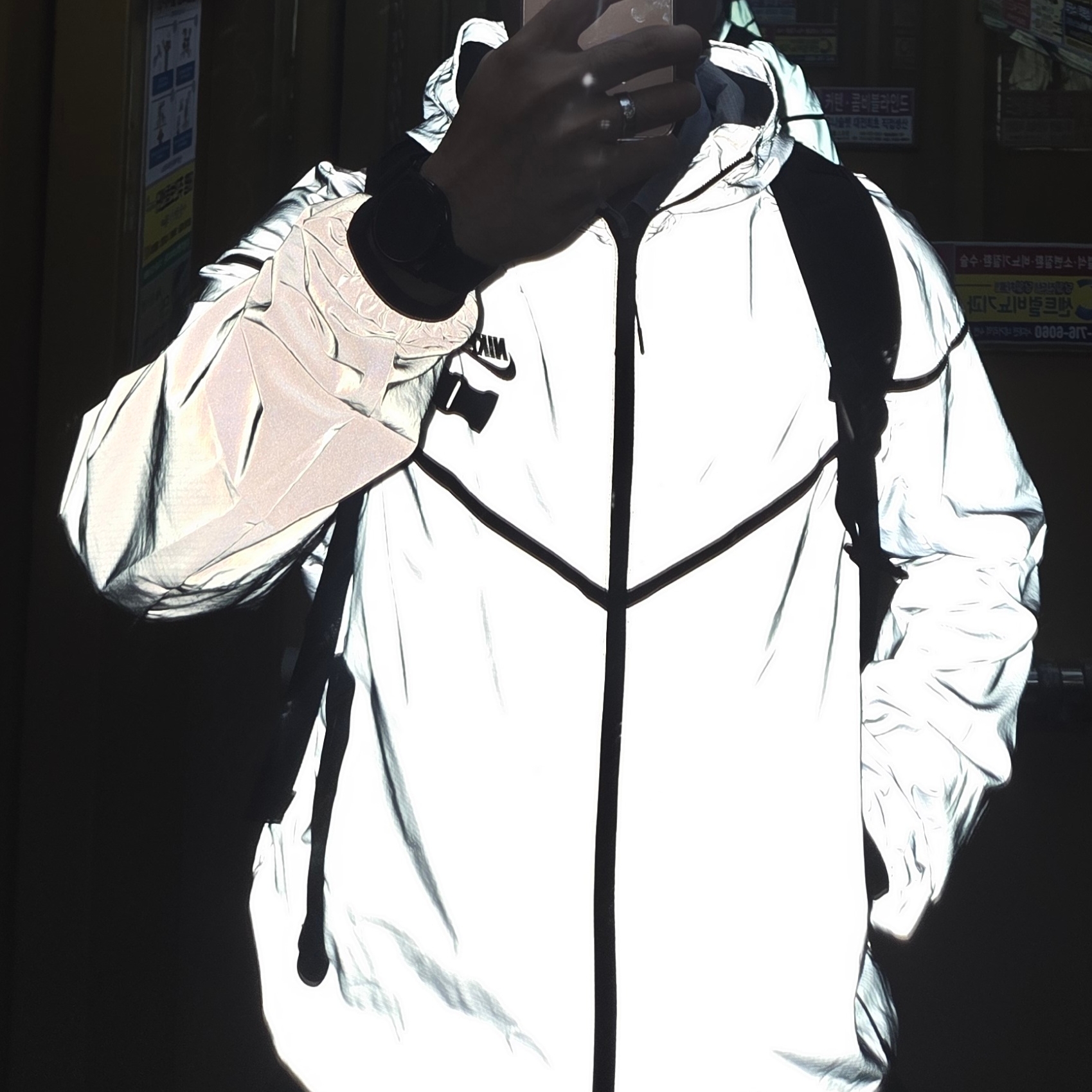 Nike Tech Woven Flash Jacket Reflect Silver Black - Asia 착용 스타일