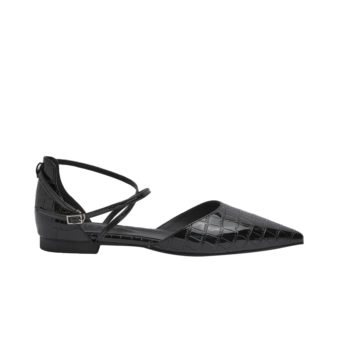 무드나잇 엘리아 X스트랩 스틸레토 플랫 l 와니블랙(Moodnight Elia Crossed Strap Flats l Wani-Black)
