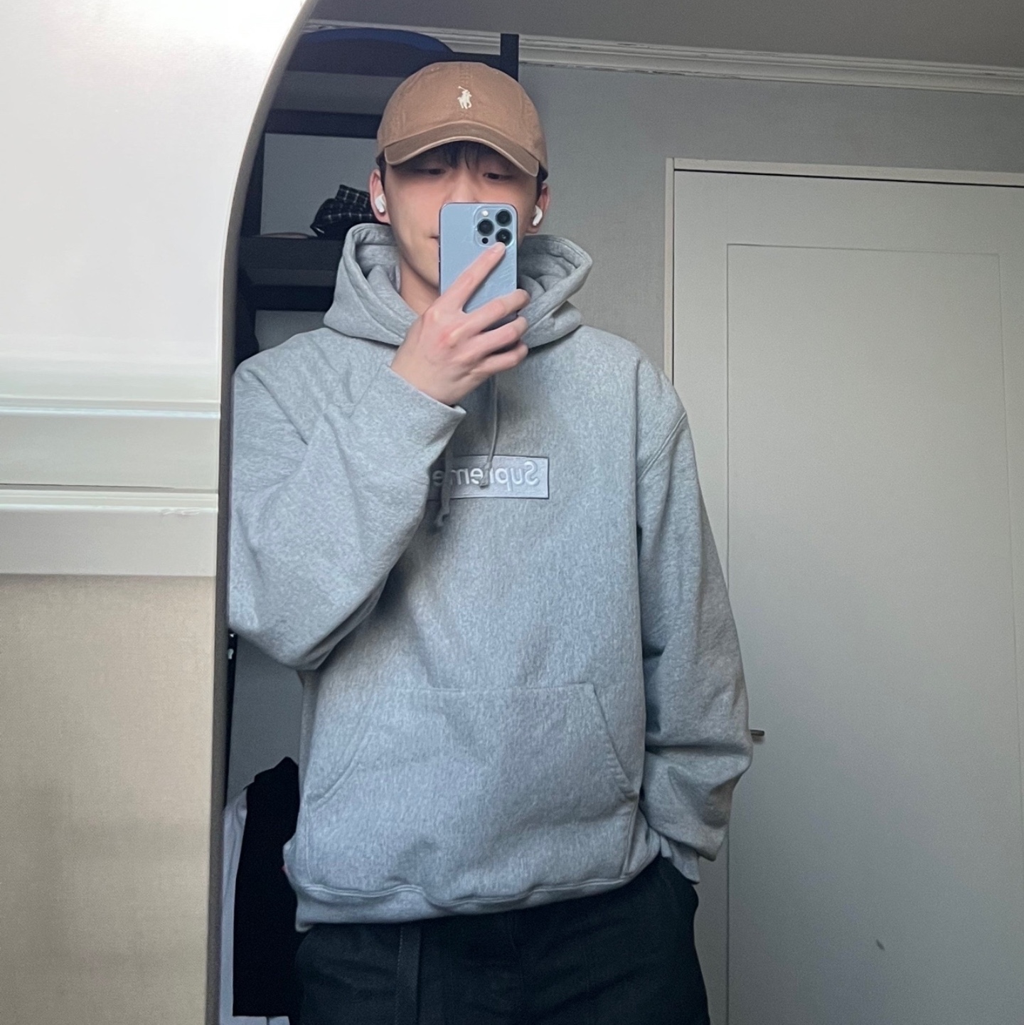 Supreme Box Logo Hooded Sweatshirt Heather Grey - 24FW 착용 스타일