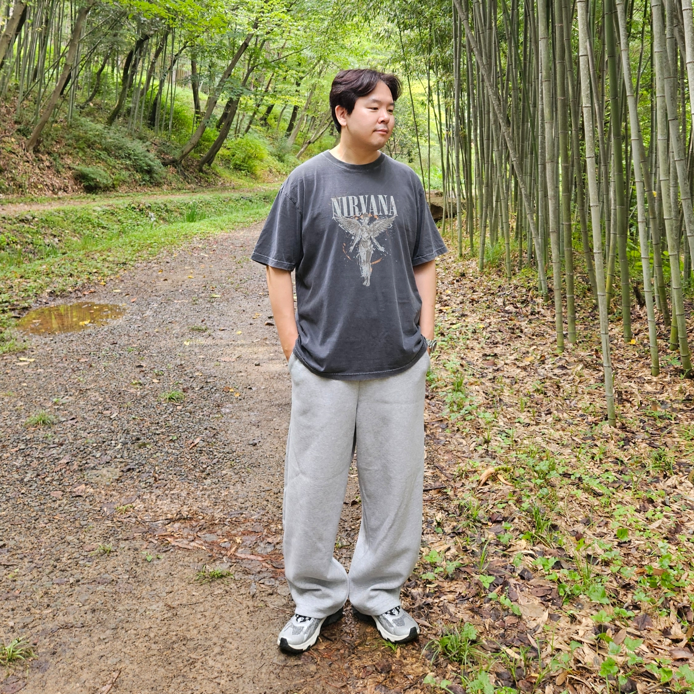Salomon Speedverse PRG Silver Frost Grey Lunar Rock, Juun.J Nylon Classic Loose Dyed Shirt Grey - 23FW 착용 스타일 - 4
