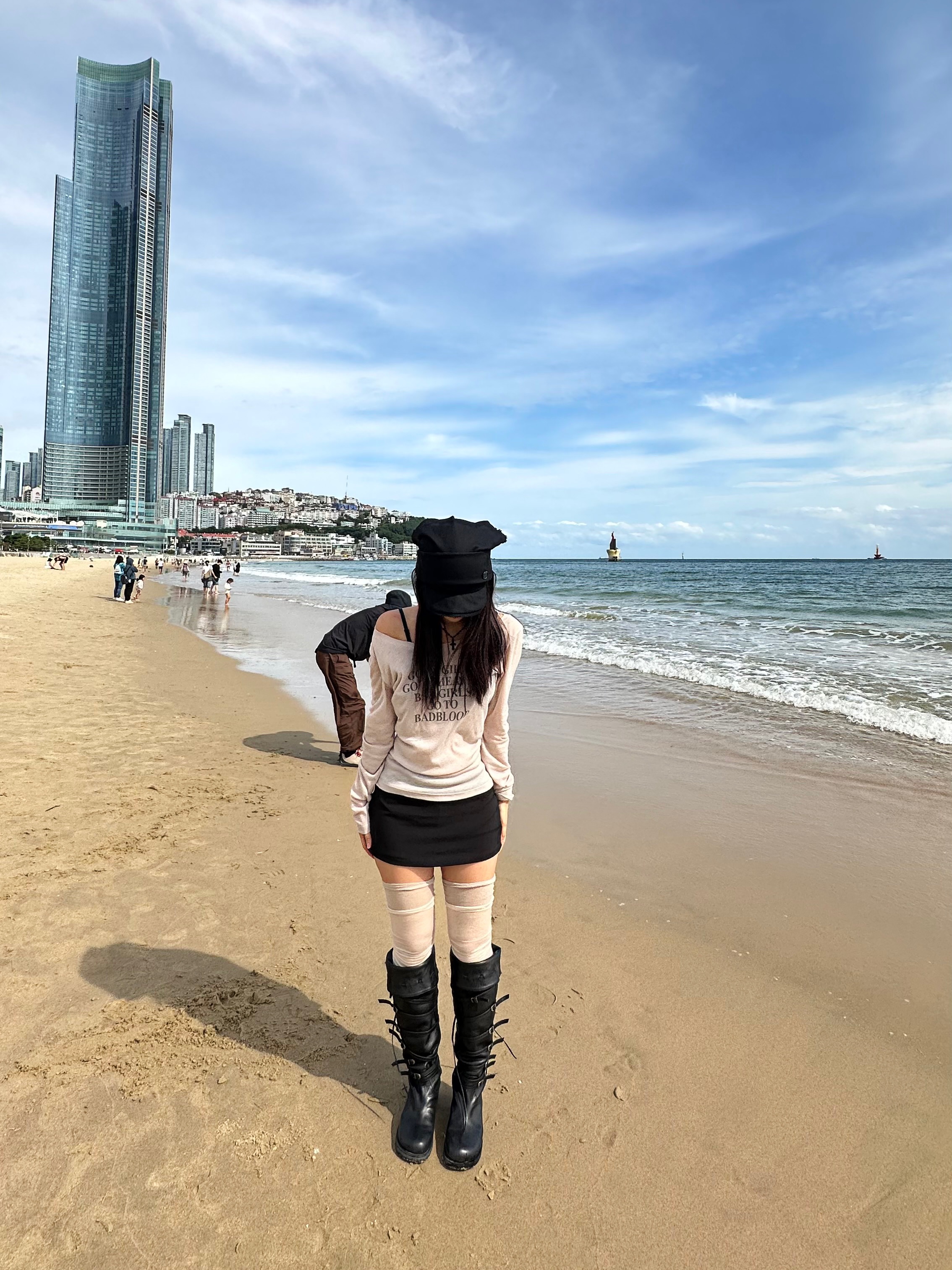 OJOS Scarf Veil Wool Cap Black 착용 스타일 - 4
