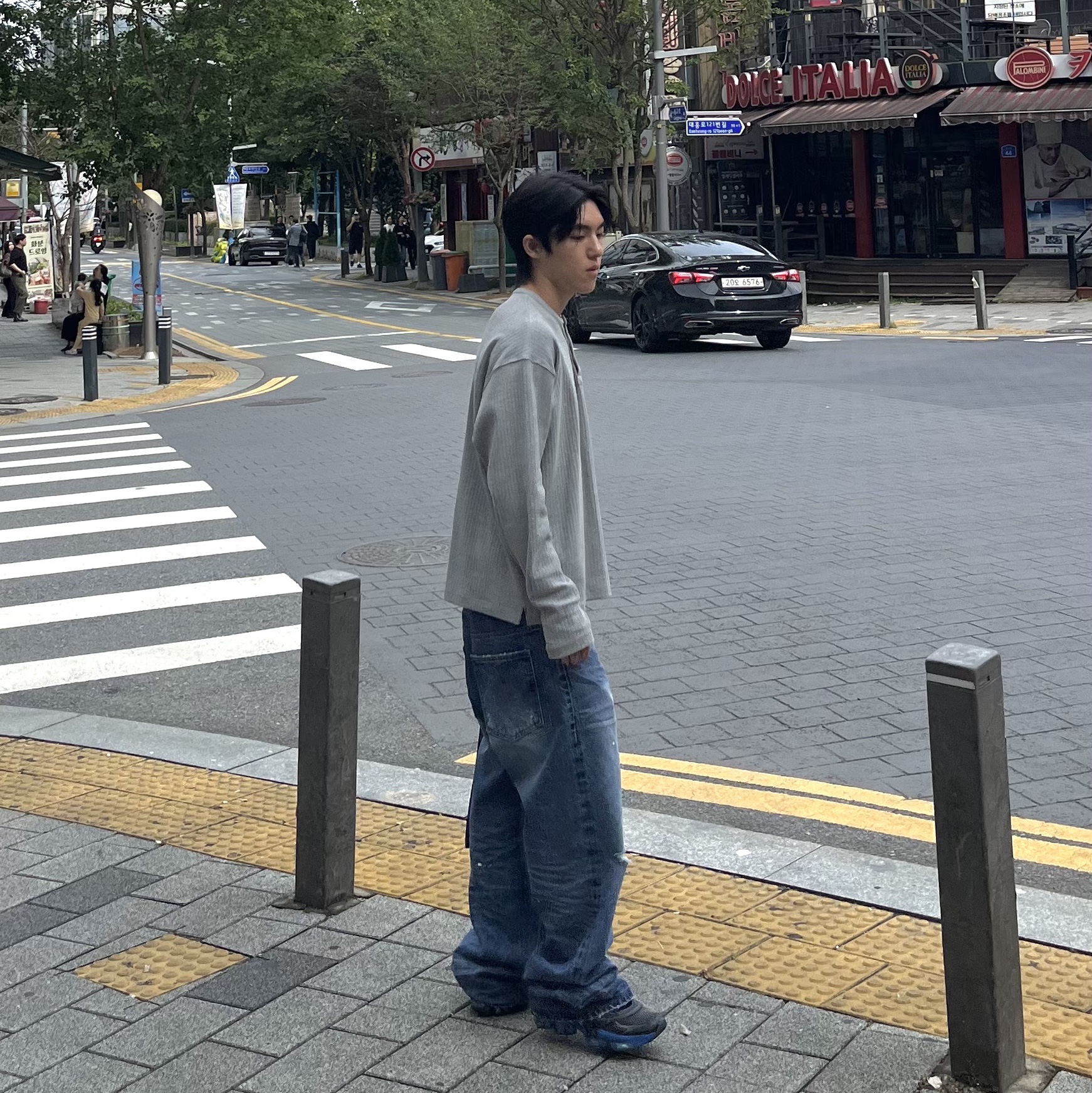 Nonnod Finger Hole Henley Neck T-Shirt Grey, [더블적립]farfromwhat far vtg washed jean_blue 착용 스타일