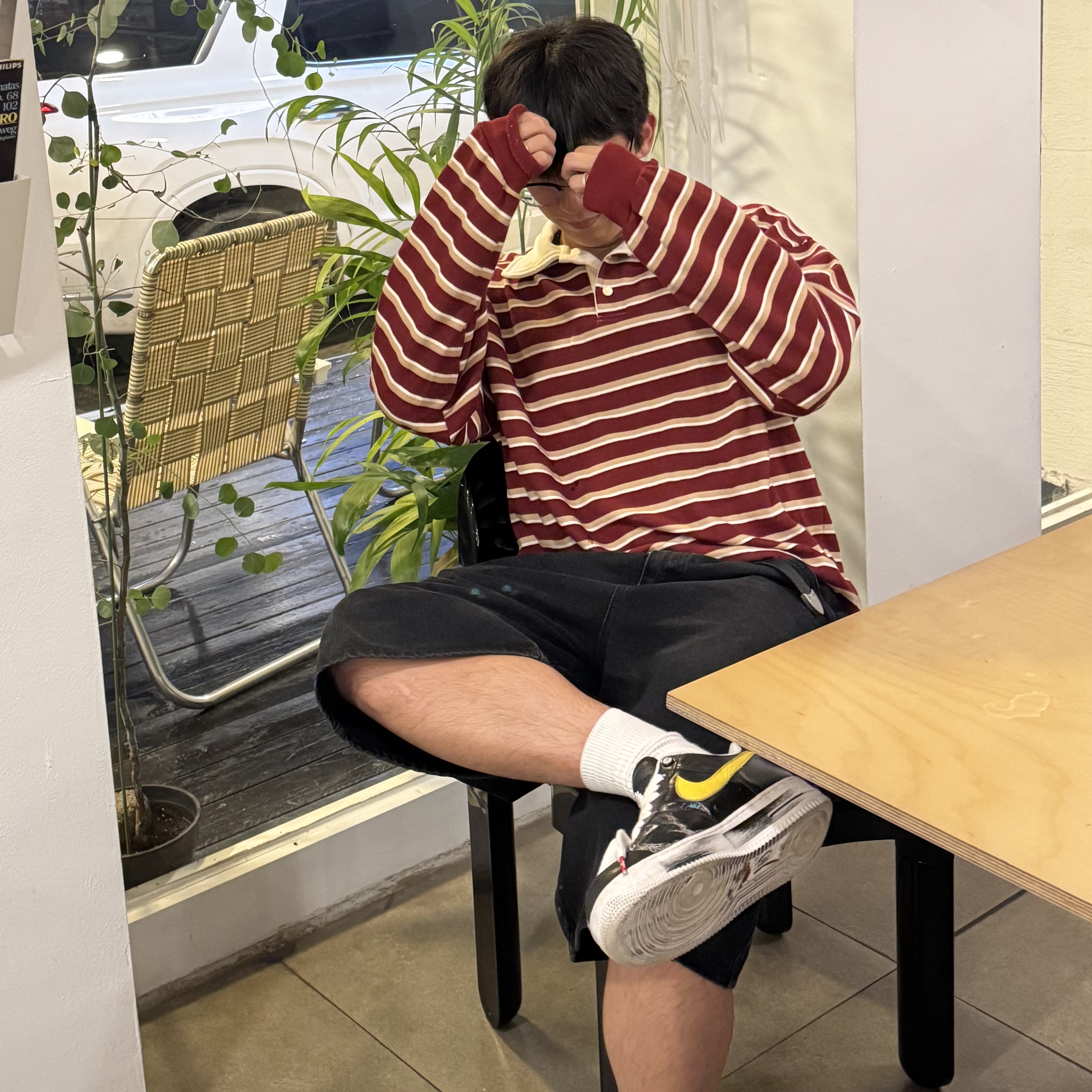 Nike x Peaceminusone Air Force 1 Low Para-Noise 3.0 Black and Multicolor, Suade Two Tuck Denim Shorts Black 착용 스타일