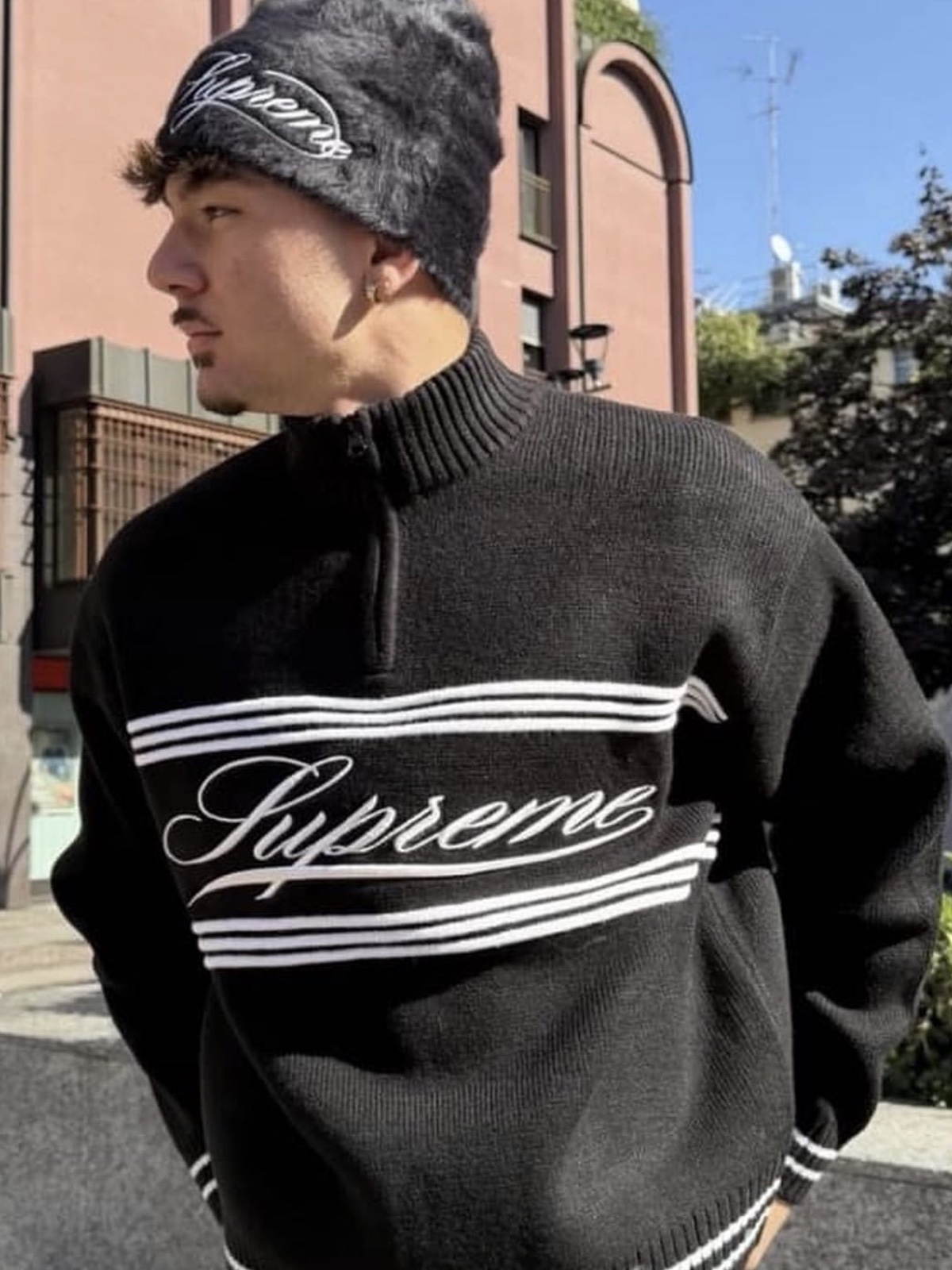 supreme Script Stripe Half Zip Sweater STYLE | KREAM