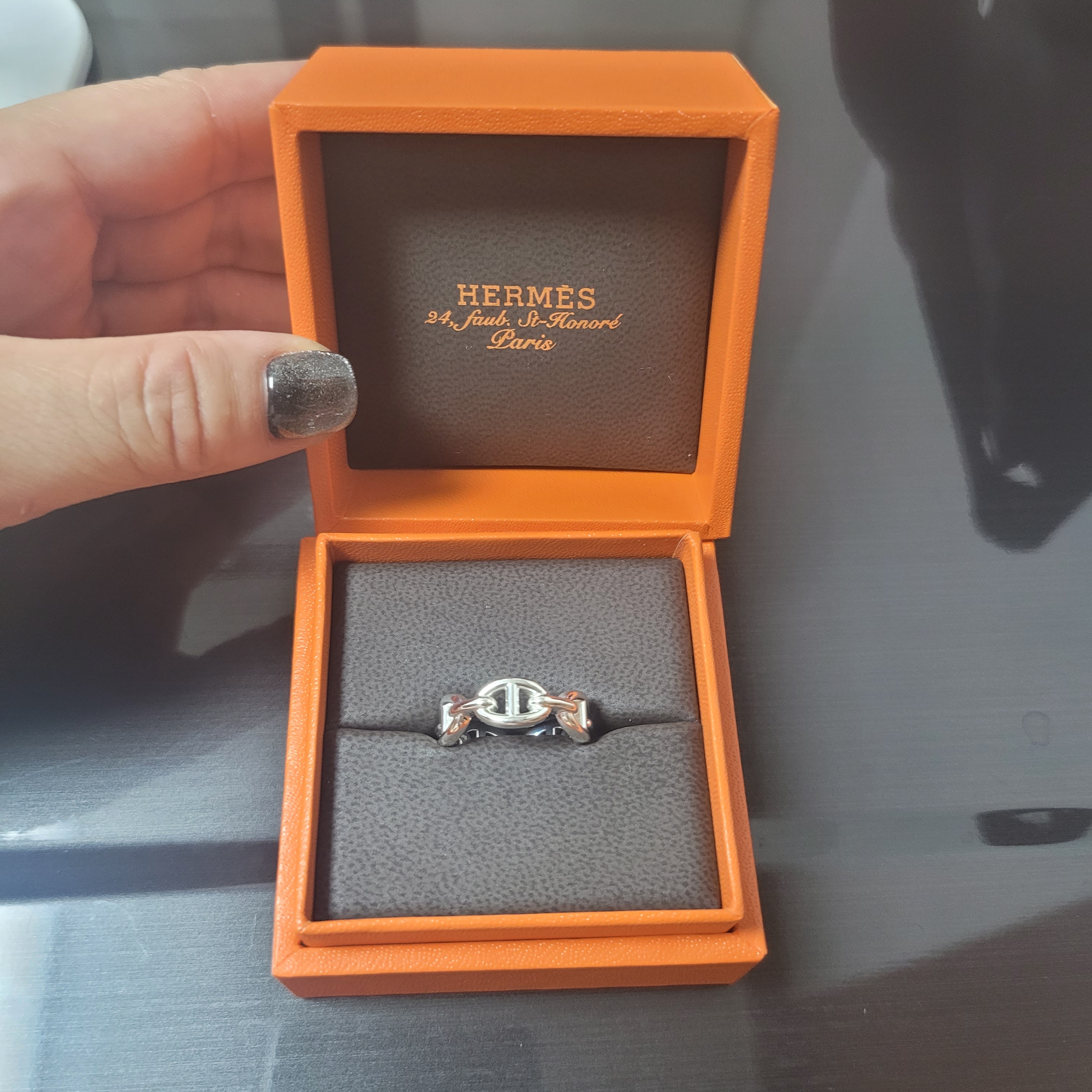 (W) Hermes Small Chaine D'Ancre Enchainee Ring Sterling Silver 착용 스타일