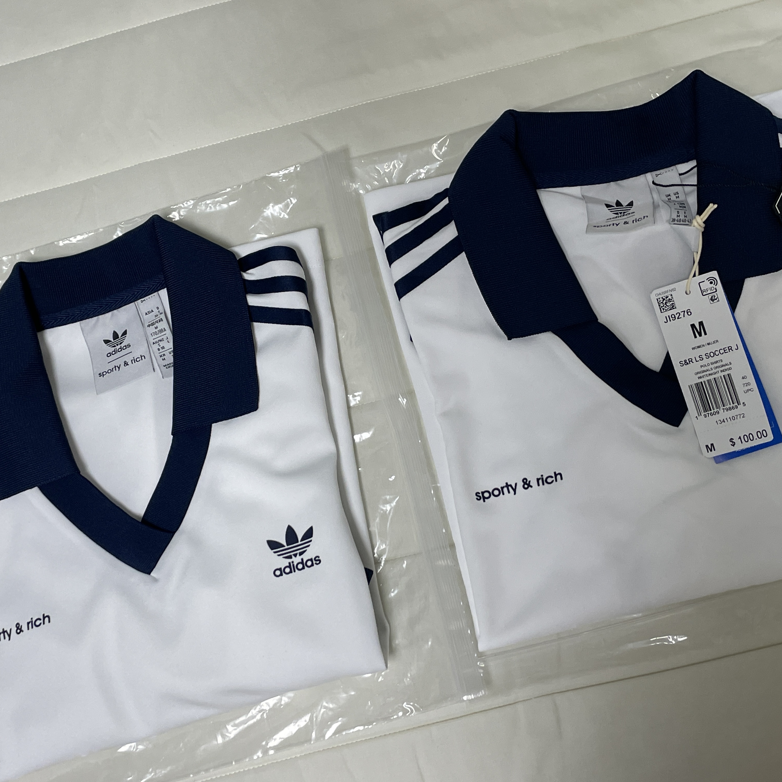 (W) Adidas x Sporty & Rich Long Sleeve Football Jersey White Night Indigo - US Sizing 착용 스타일