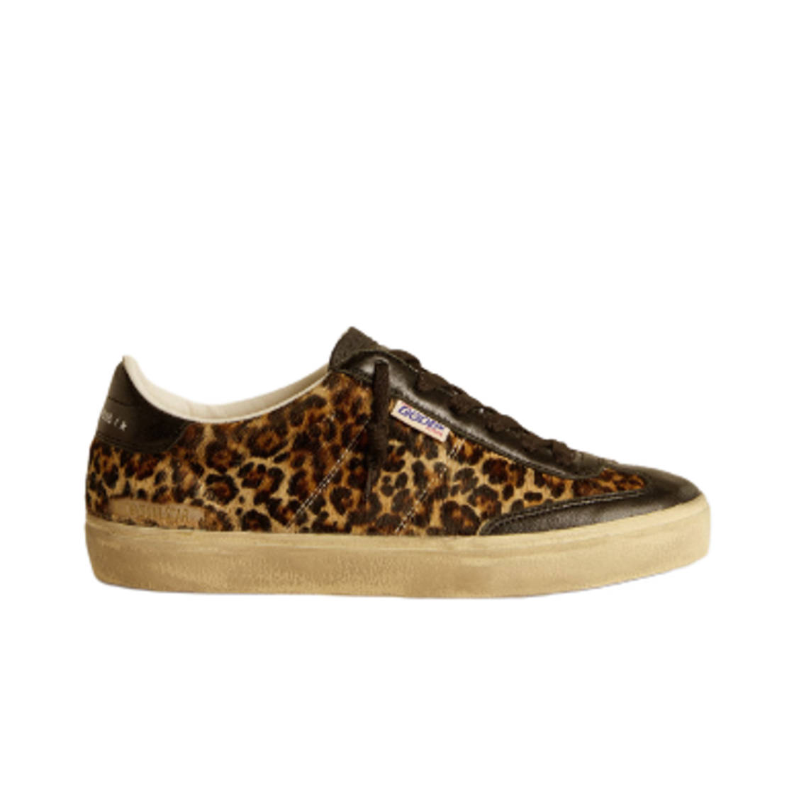 GWF00464-F005051-81472 (W) Golden Goose Leopard Print Nappa Leather Heel Tab Beige Brown