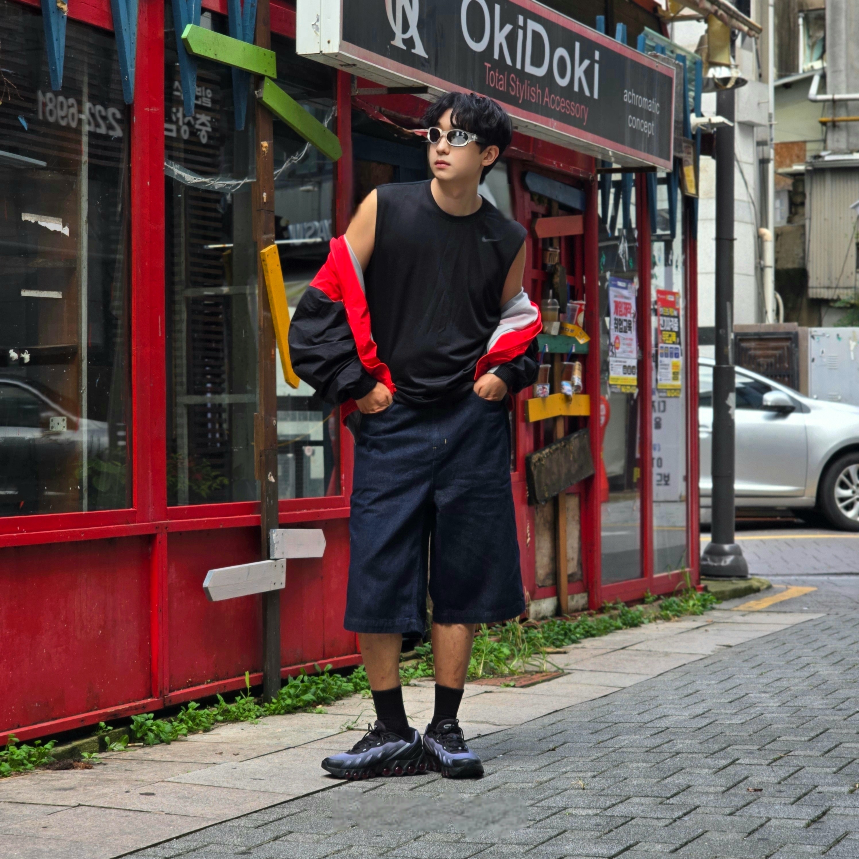 Nike Club Oversized Woven Track Jacket University Red Black - Asia, Nike Dri-Fit Legend Sleeveless Fitness T-Shirt Black - Asia 착용 스타일 - 4
