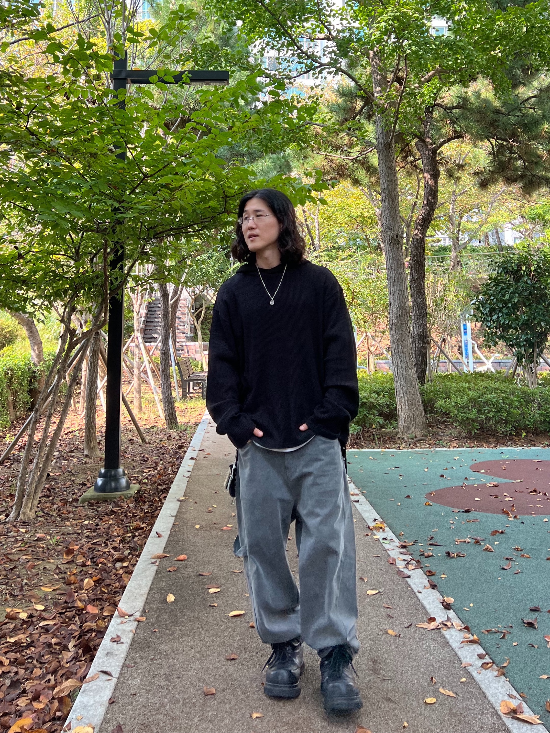Kamien x MJD Double Hole Belt Black Shearling Calfskin, Gentle Monster Paranoyd 02 Silver Clear 착용 스타일 - 1