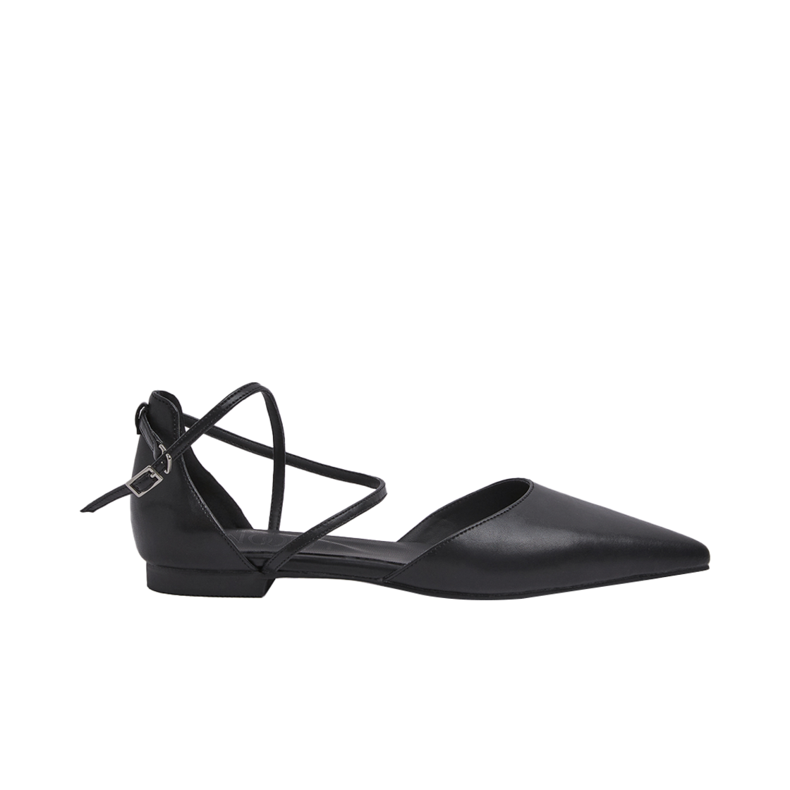 무드나잇 엘리아 X스트랩 스틸레토 플랫 l 레더블랙(Moodnight Elia Crossed Strap Flats l Leather-Black)