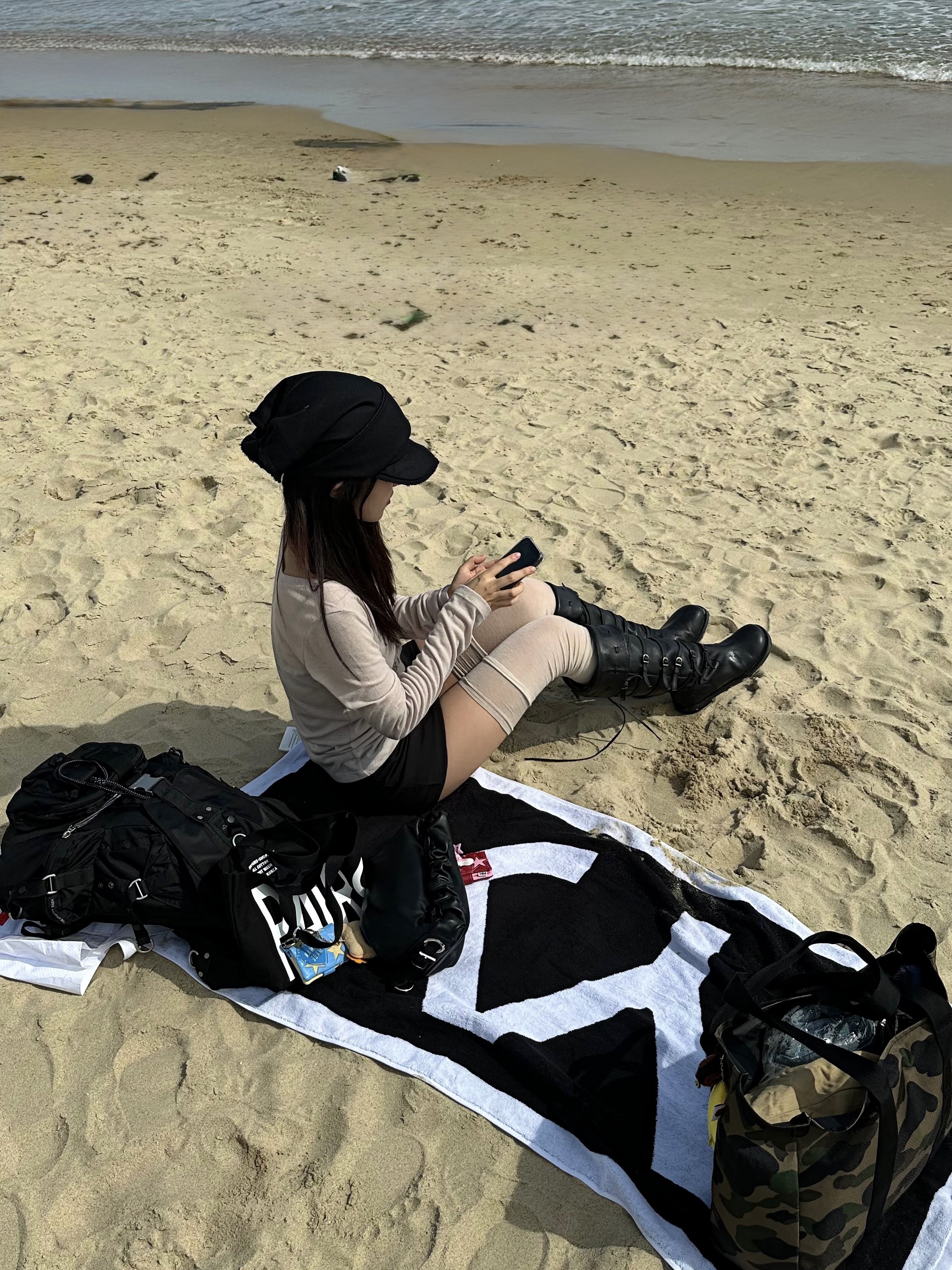 OJOS Scarf Veil Wool Cap Black 착용 스타일 - 8