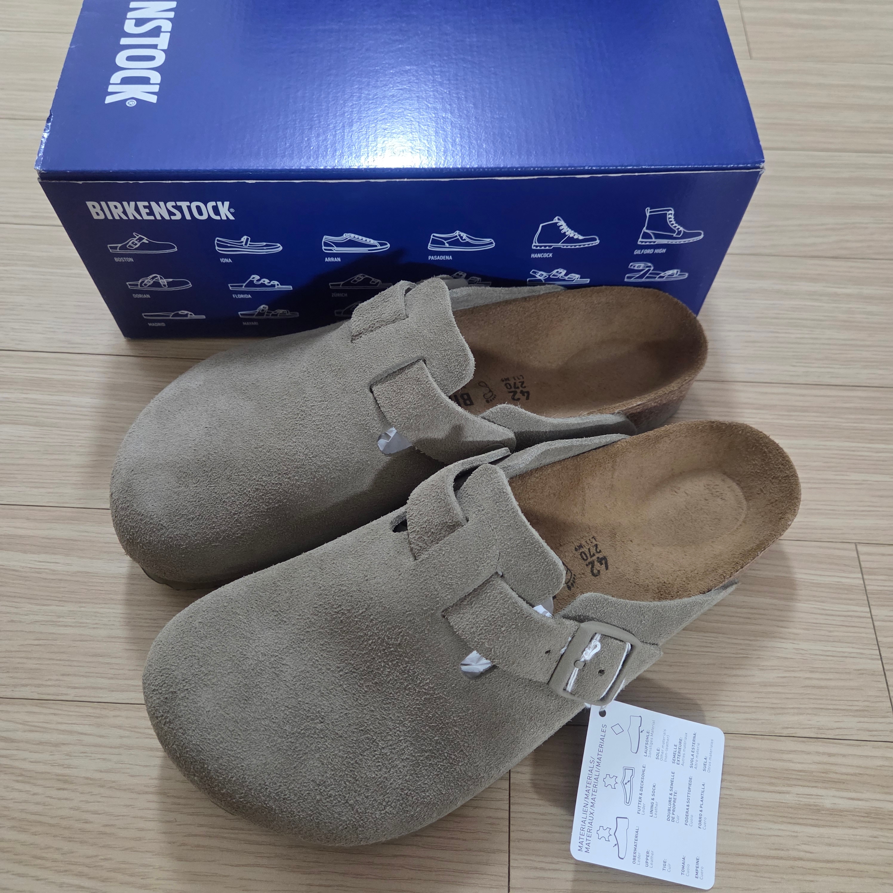 Birkenstock Boston BS Suede Leather Faded Khaki - Regular 착용 스타일 - 1