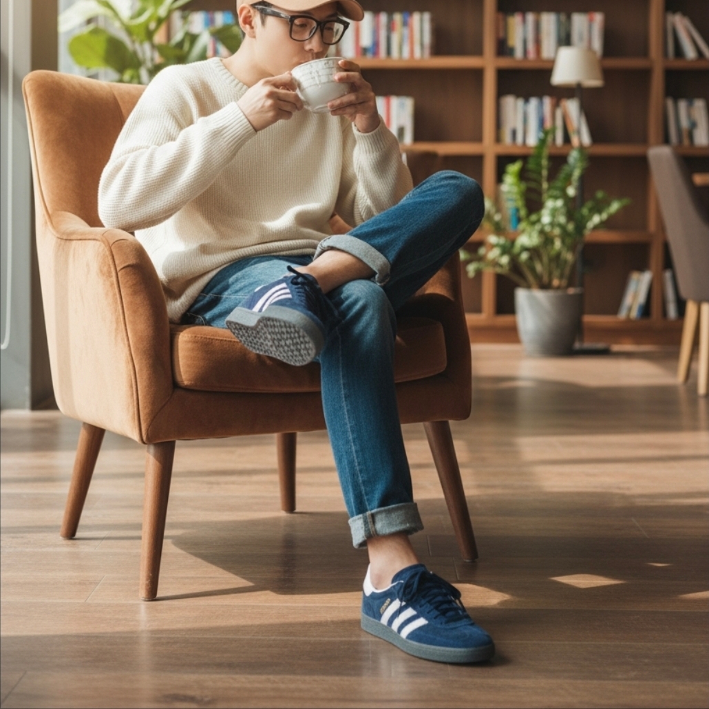 Adidas Bermuda Mystery Blue 착용 스타일 - 2