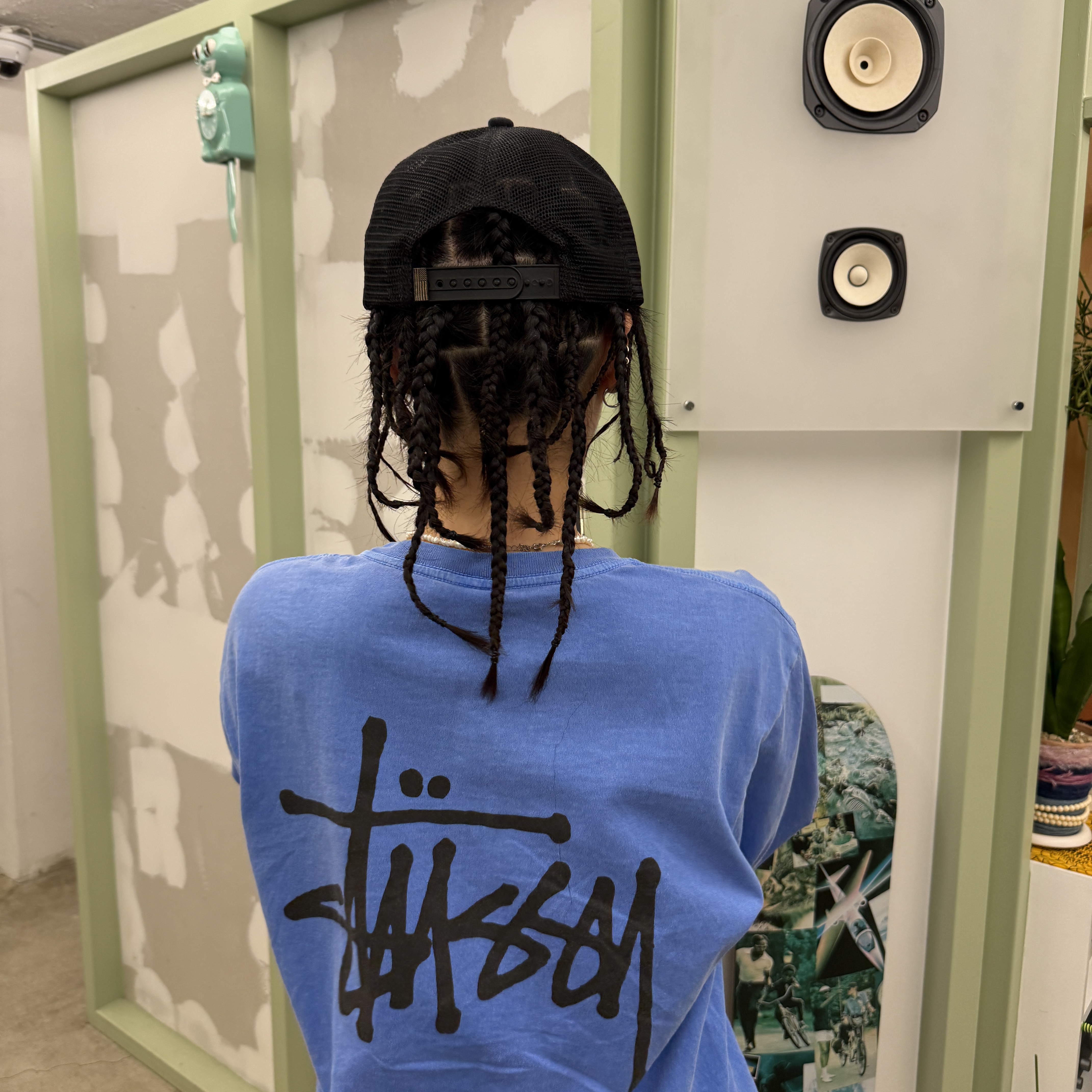 Stussy Raglan Thermal LS Crew Blue 착용 스타일 - 2