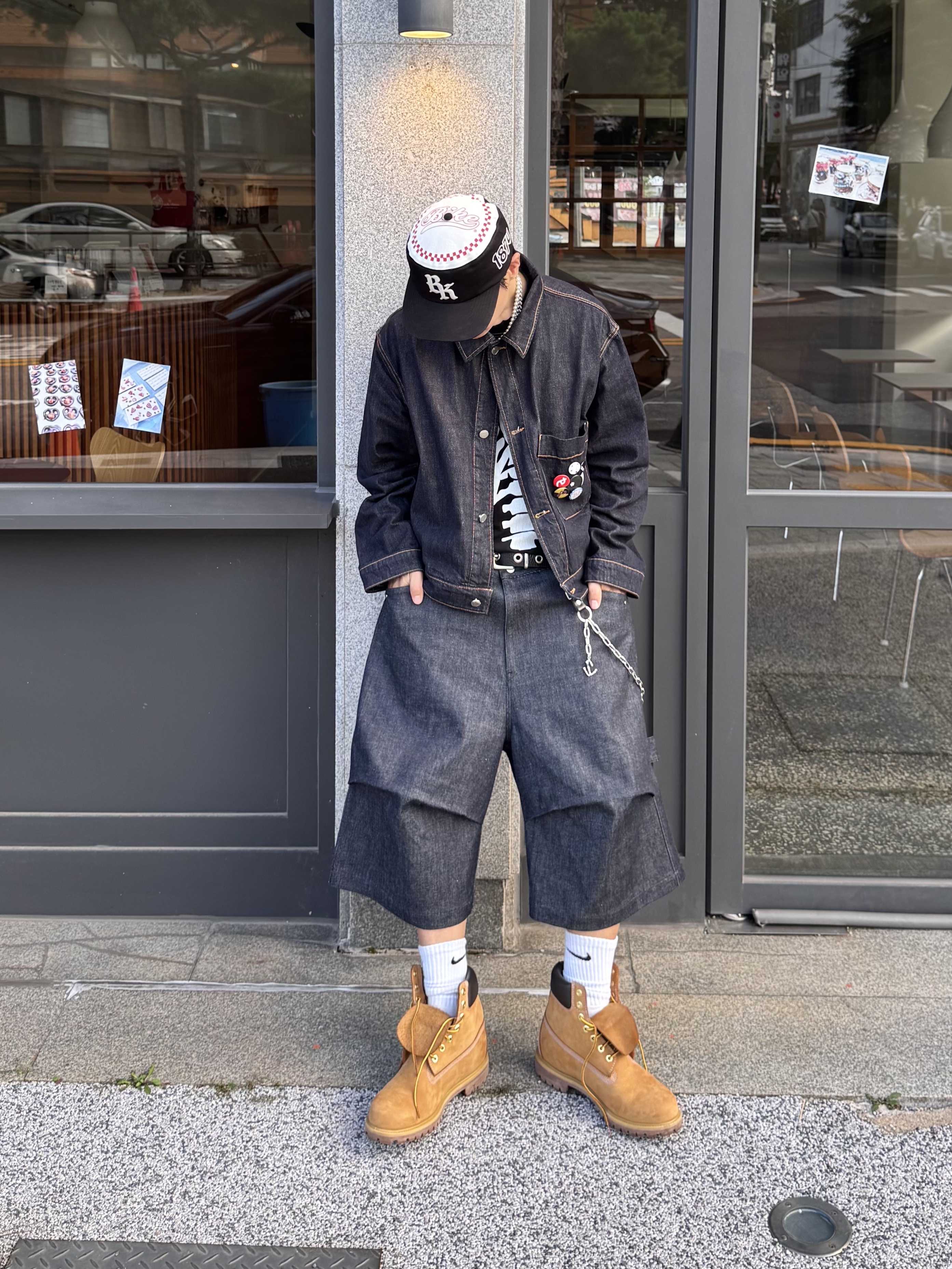 Kamien Titan Baggy Pants Beige, MJD x Kamien Double Hole Belt Oak Brown 착용 스타일 - 3