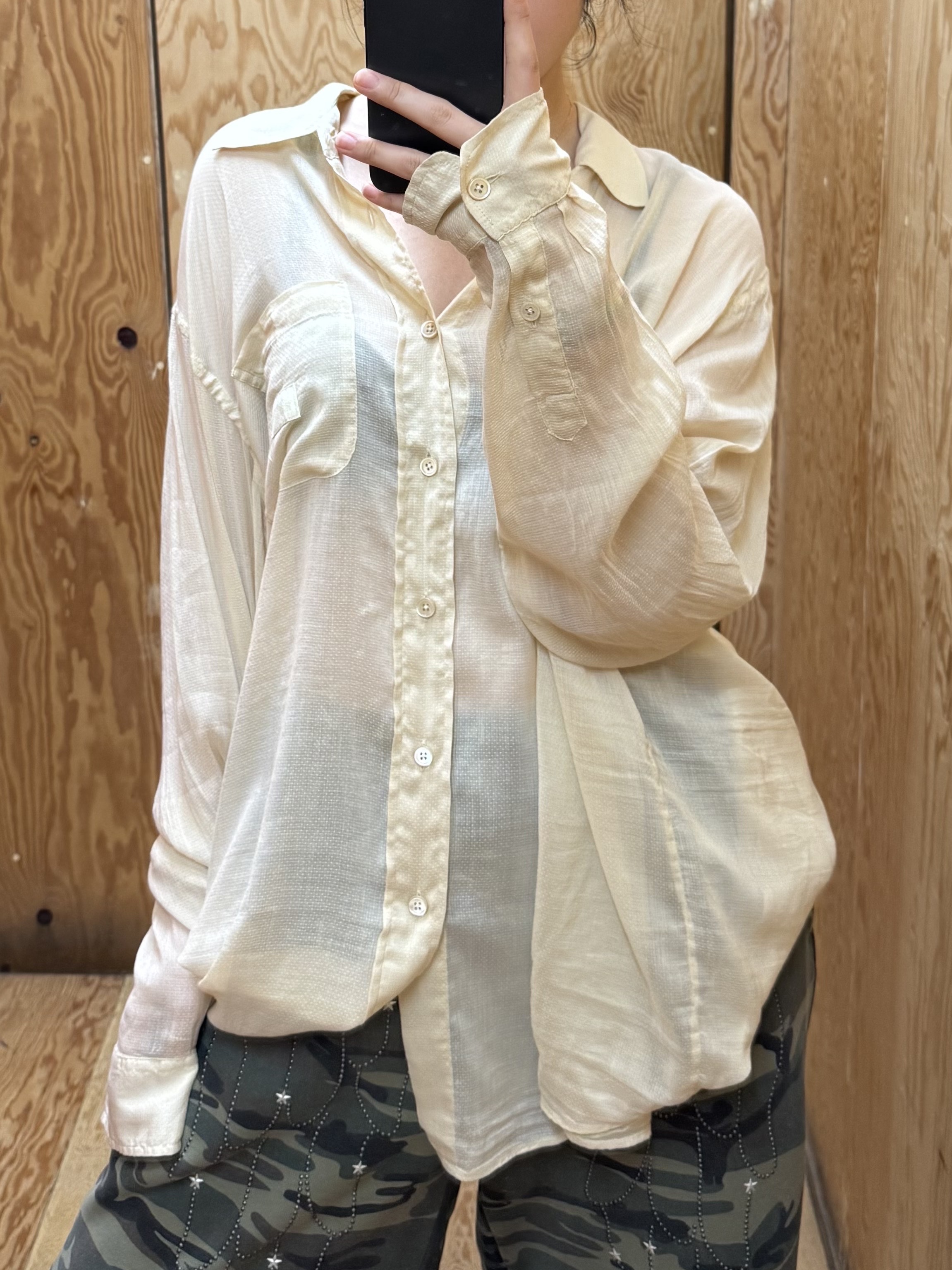 Stussy x Our Legacy Work Shop Shirt Sand Cotton Silk 착용 스타일
