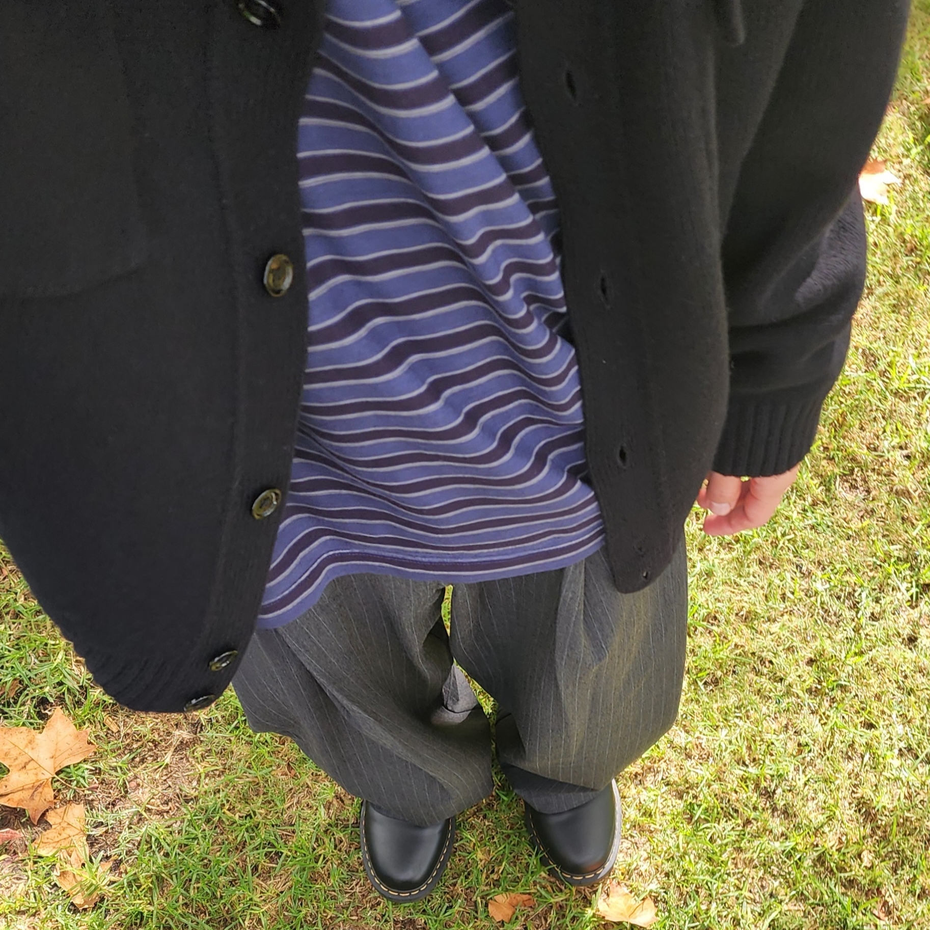 Polyteru Striped Long Sleeve Blue, Begin202 Rock Link Pants Charcoal Stripe 착용 스타일 - 2