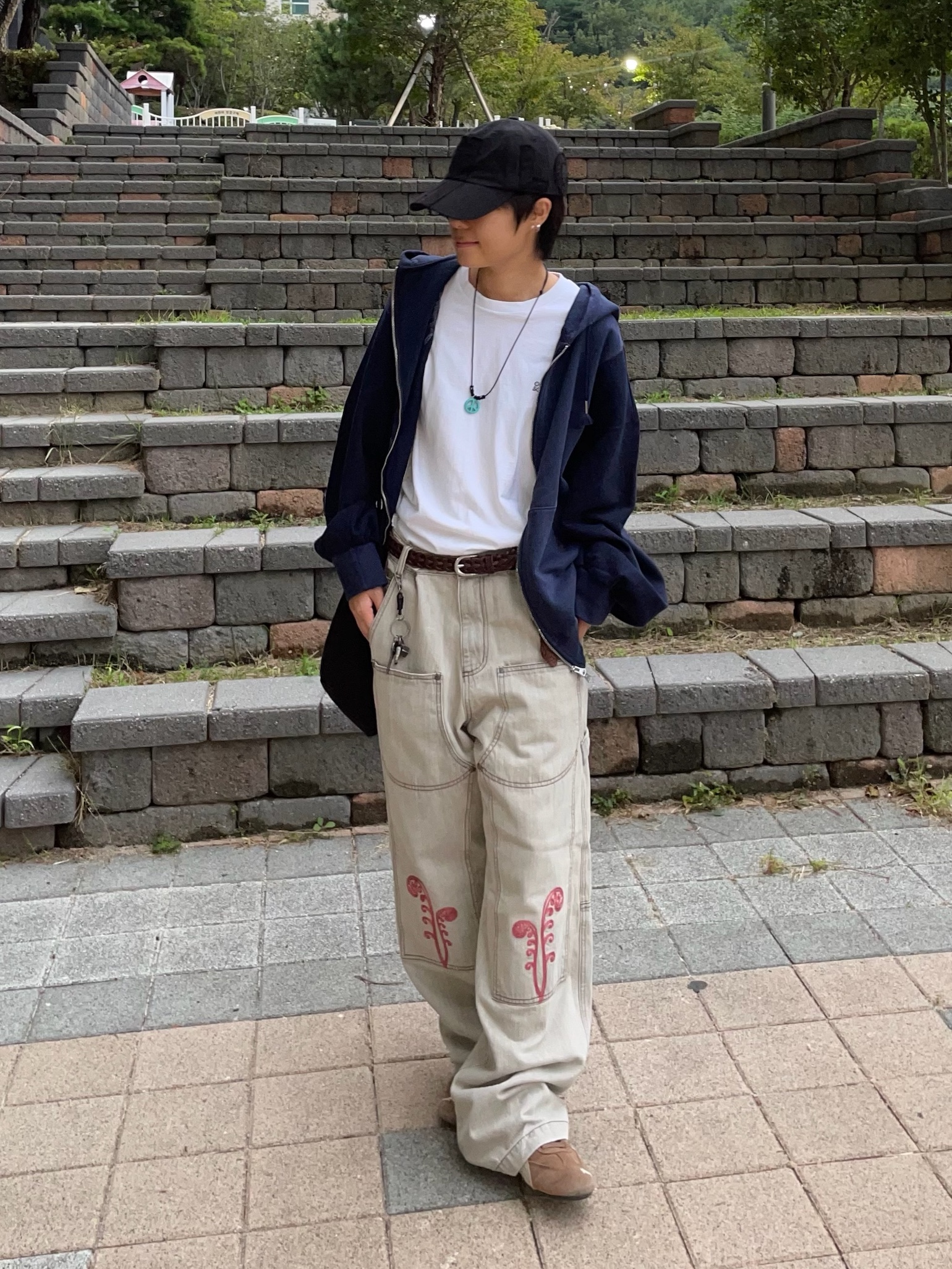 Karactor Ptery Double Knee Pants Light gray, Karactor Garment Dyed Hooded Zip-Up Pigment Navy 착용 스타일 - 5