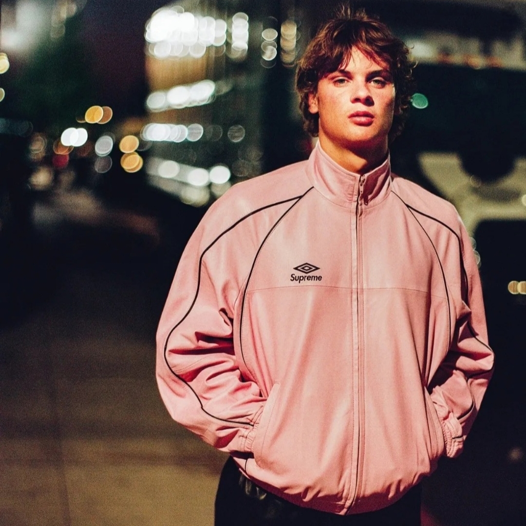 Supreme x Umbro Leather Track Jacket Pink - 25FW 착용 스타일