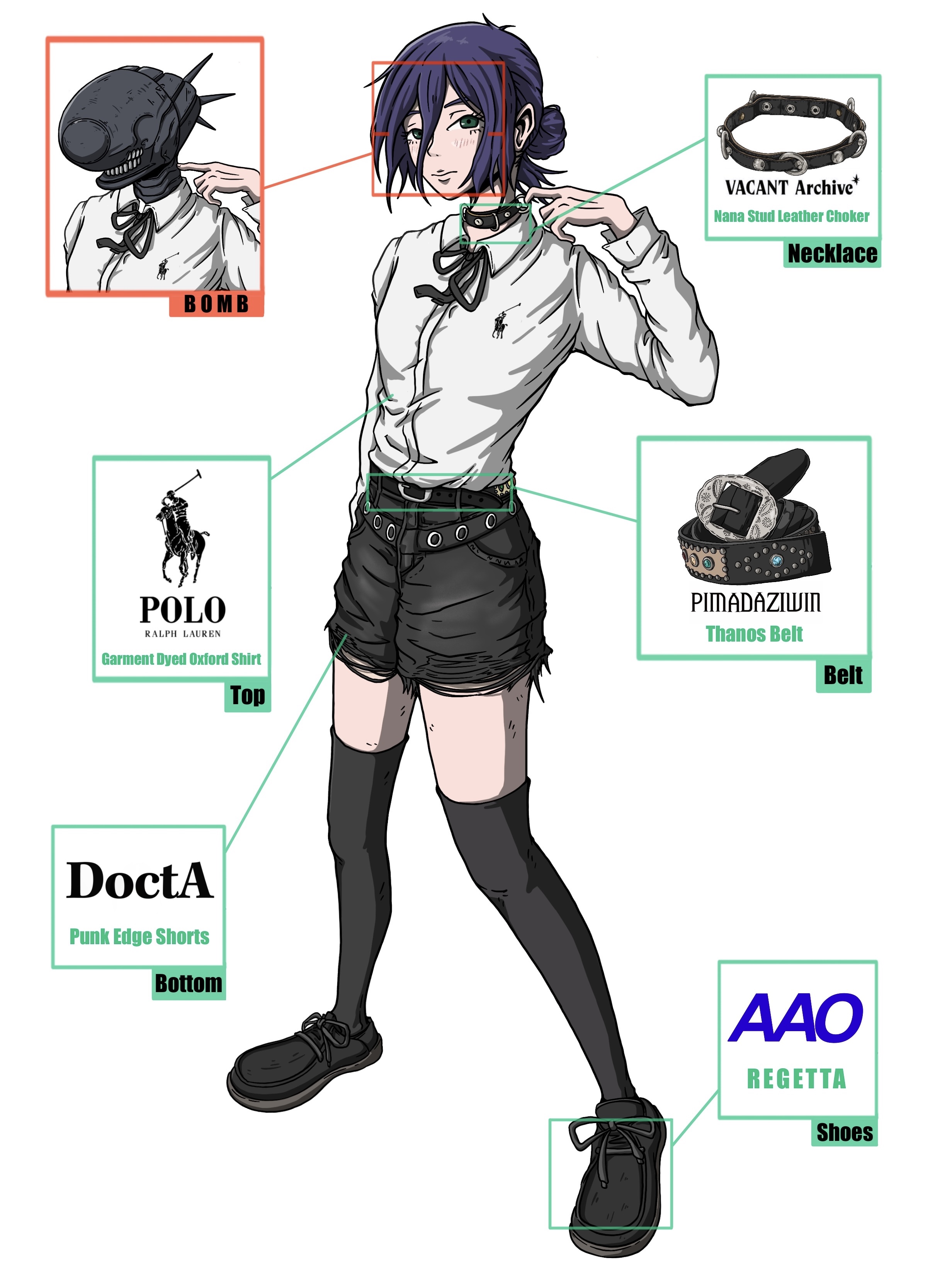 Vacant Archive Nana Stud Leather Choker Silver, Bandai Ichiban Kuji Movie Chainsaw Man Reze Arc A Prize Reze Figure 착용 스타일