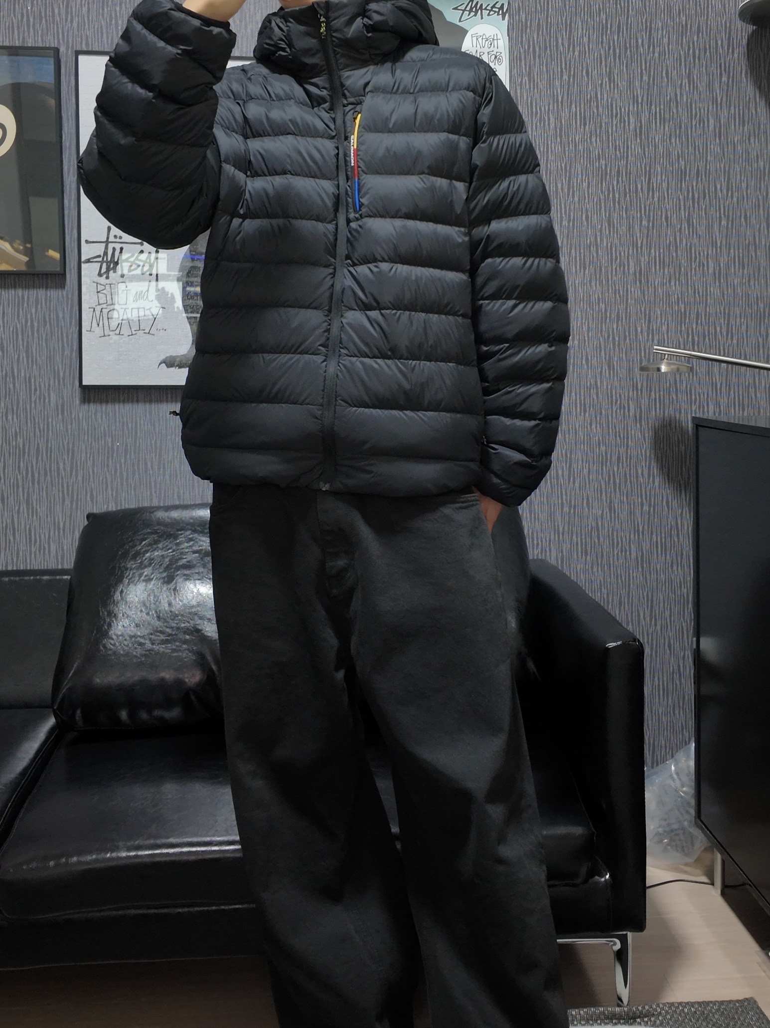 Salomon X-Fuse Hooded Down Jacket Black 착용 스타일
