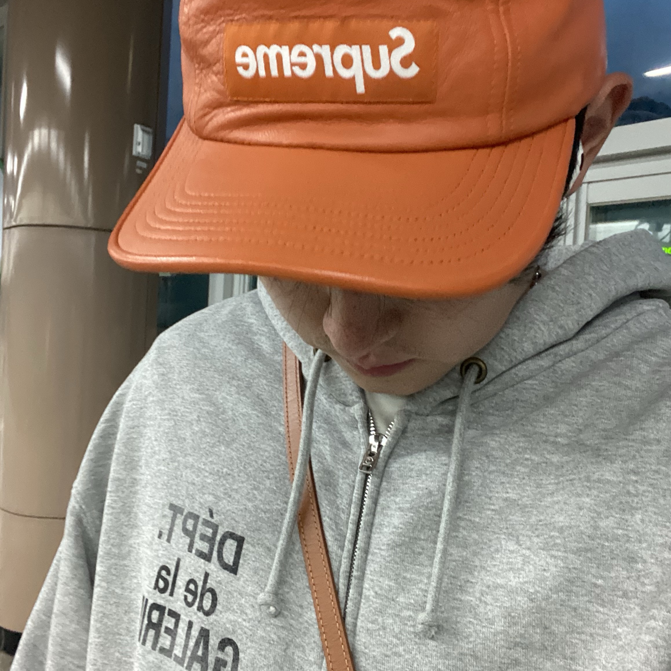 Supreme Leather Camp Cap Red - 21SS, Gallery Dept. French Zip Hoodie Heather Grey 착용 스타일