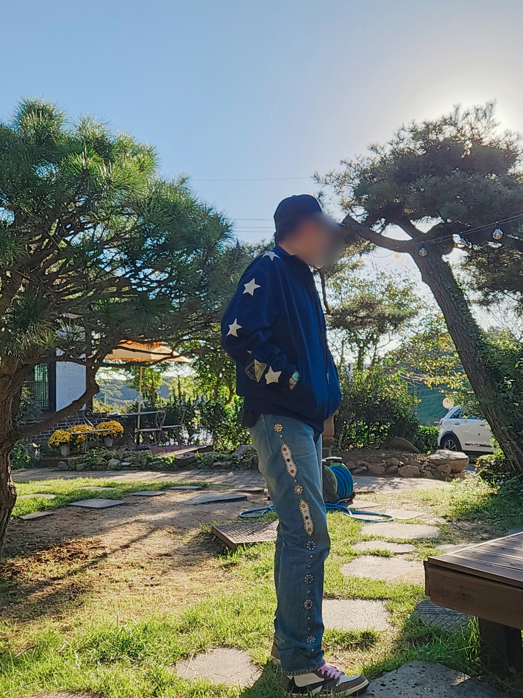 Kapital Smooth Jersey Stuntman & Woman Track Jacket Navy, Kapital 14 oz. Denim 5P Monkey Cisco Gemstone Pants Indigo (Processing) 착용 스타일 - 2