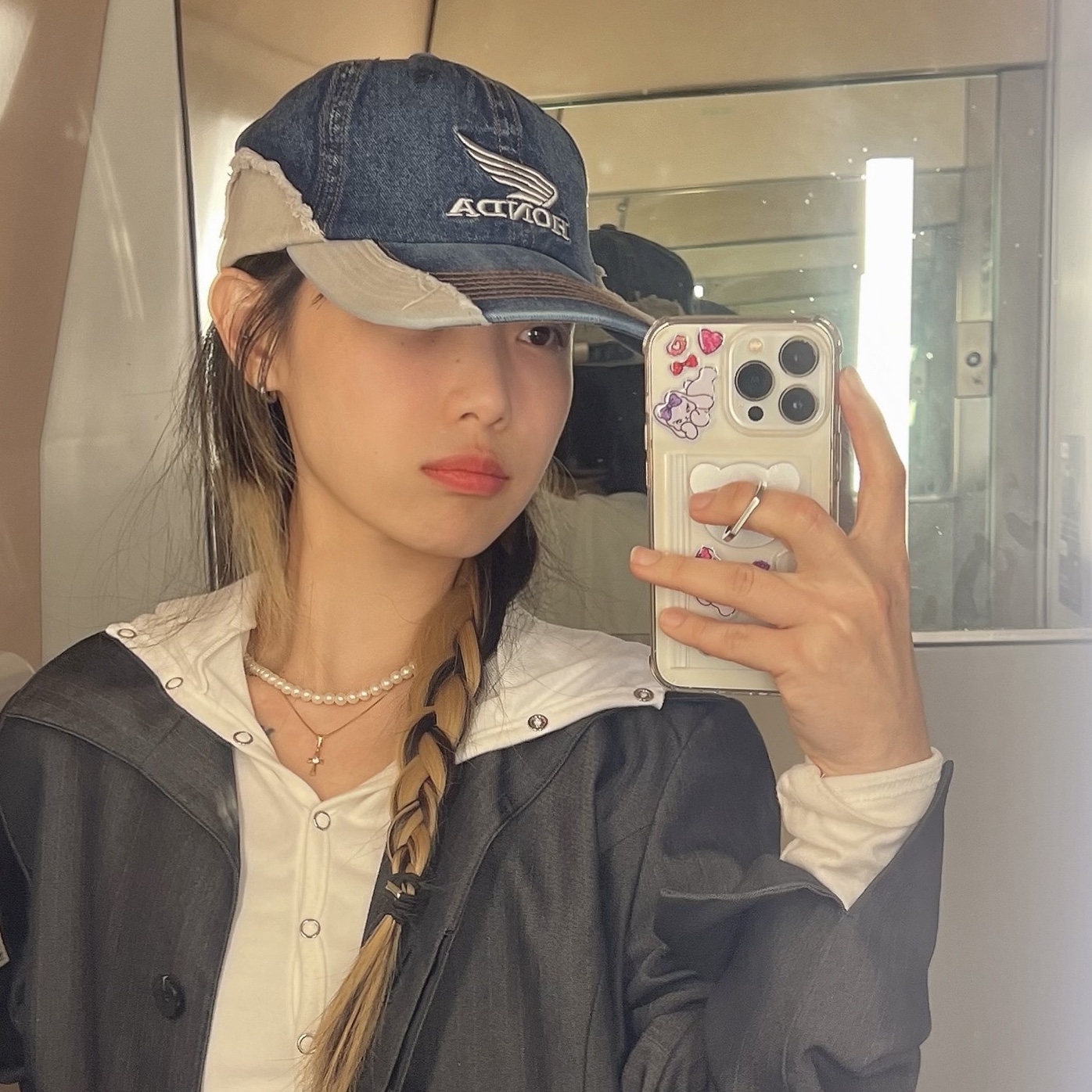 Honda Vintage Cutoff Cap Dark Navy 착용 스타일