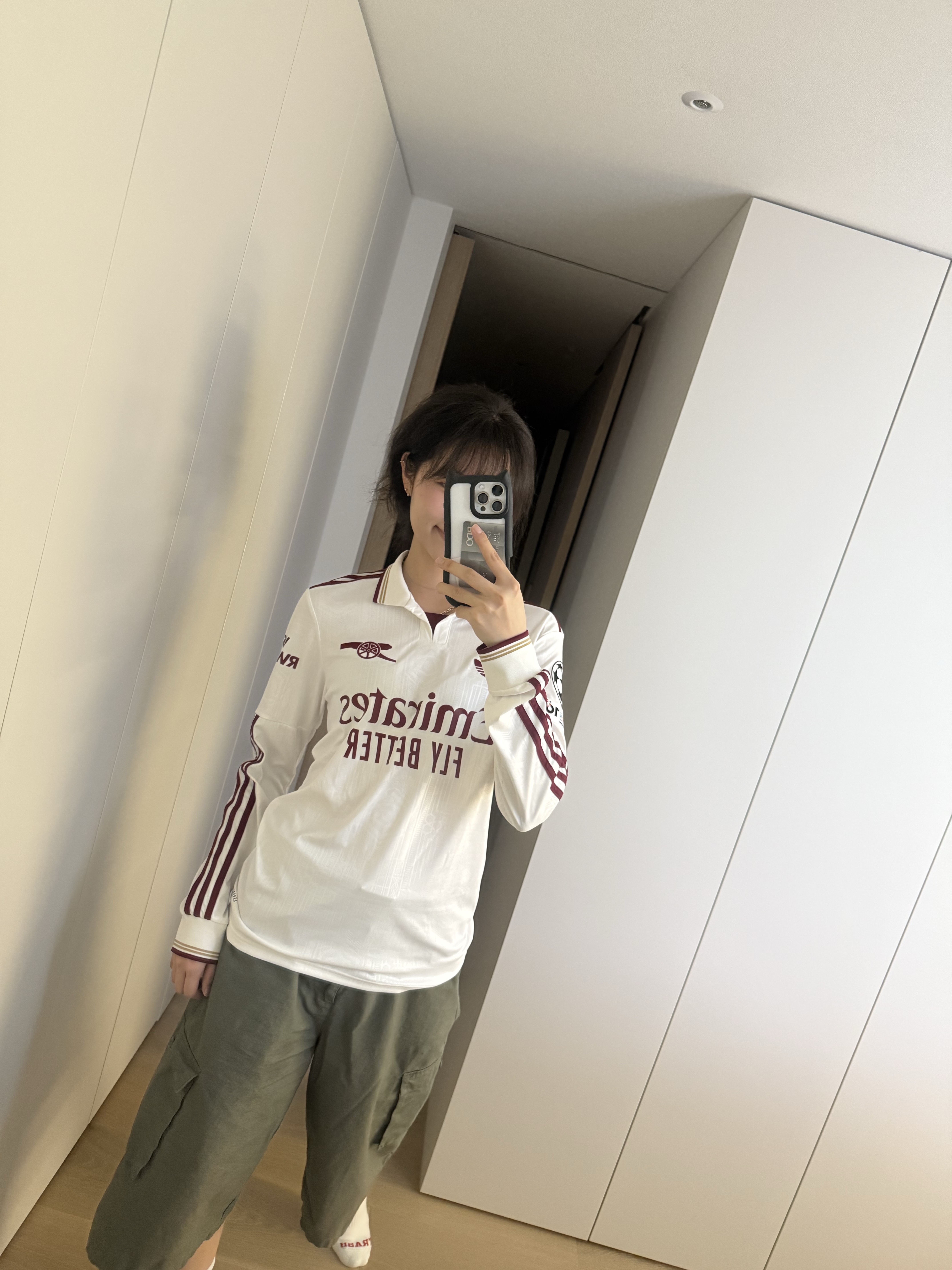 Adidas Arsenal 2025/26 Long Sleeve Third Authentic Jersey Cloud White Team Coll Burgundy 2 - US Sizing (Non Marking Ver.) 착용 스타일