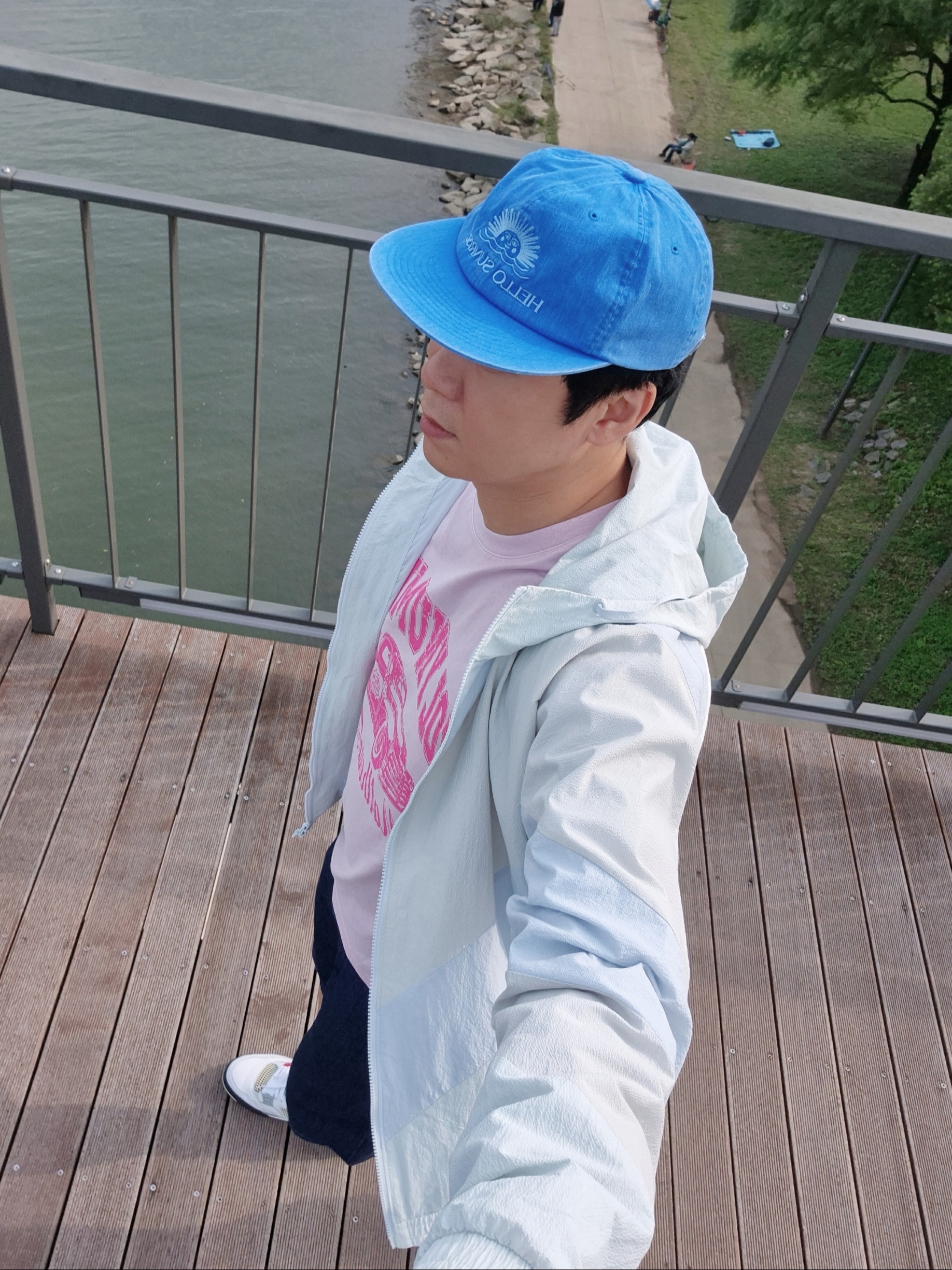 Jordan 4 Retro What The 4, Hello Sunrise Washed OG Logo 6panel Cap Marlin Blue 착용 스타일 - 3