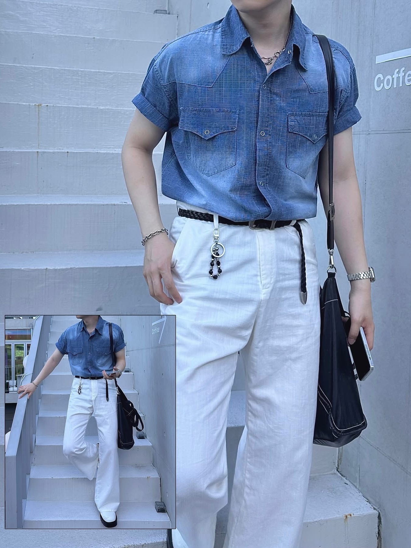 Matin Kim Big Coating Tote Bag Black, Ajobyajo PBA White Pearl Necklace Silver 착용 스타일 - 7