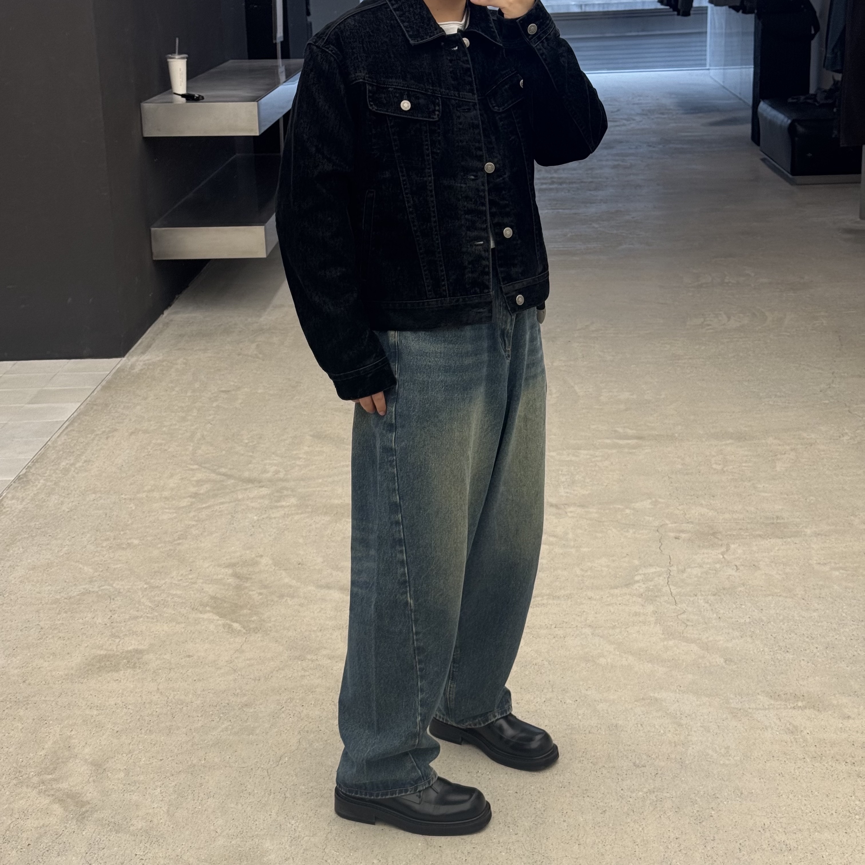 noun Balanced Denim Pants Blue 착용 스타일 - 3