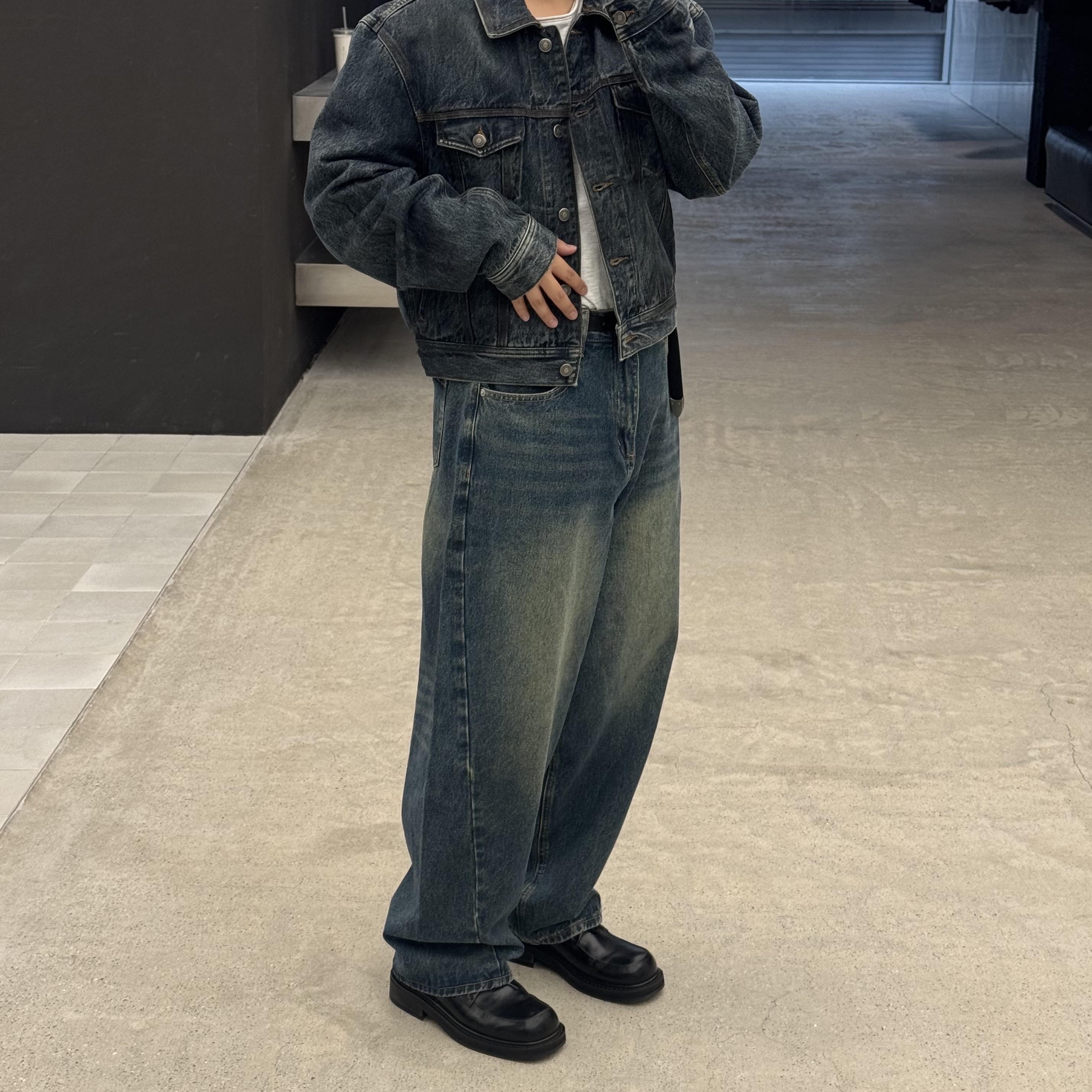 noun Balanced Denim Pants Blue 착용 스타일 - 1
