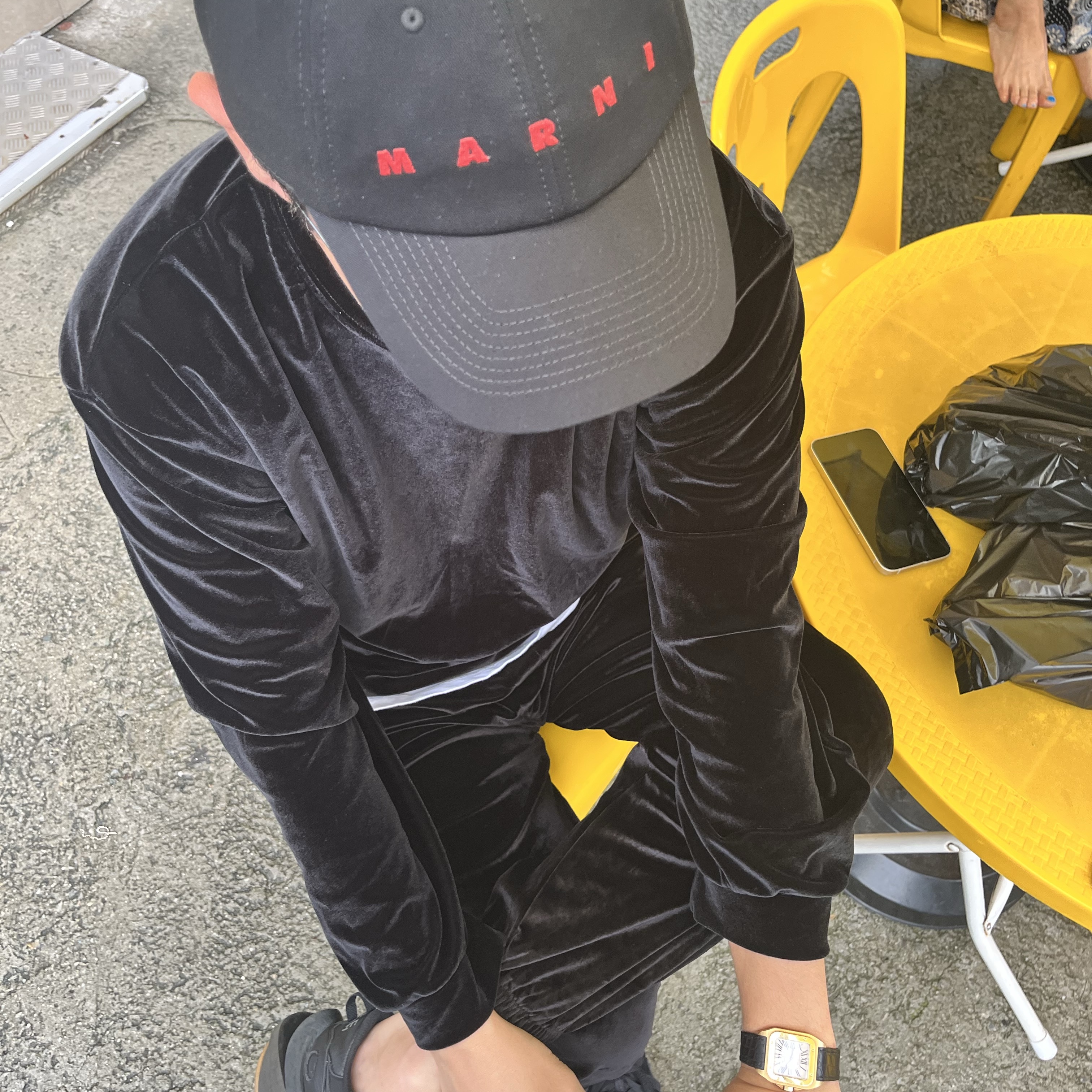 Marni Organic Gabardine Baseball Cap with Embroidered Logo Black 착용 스타일