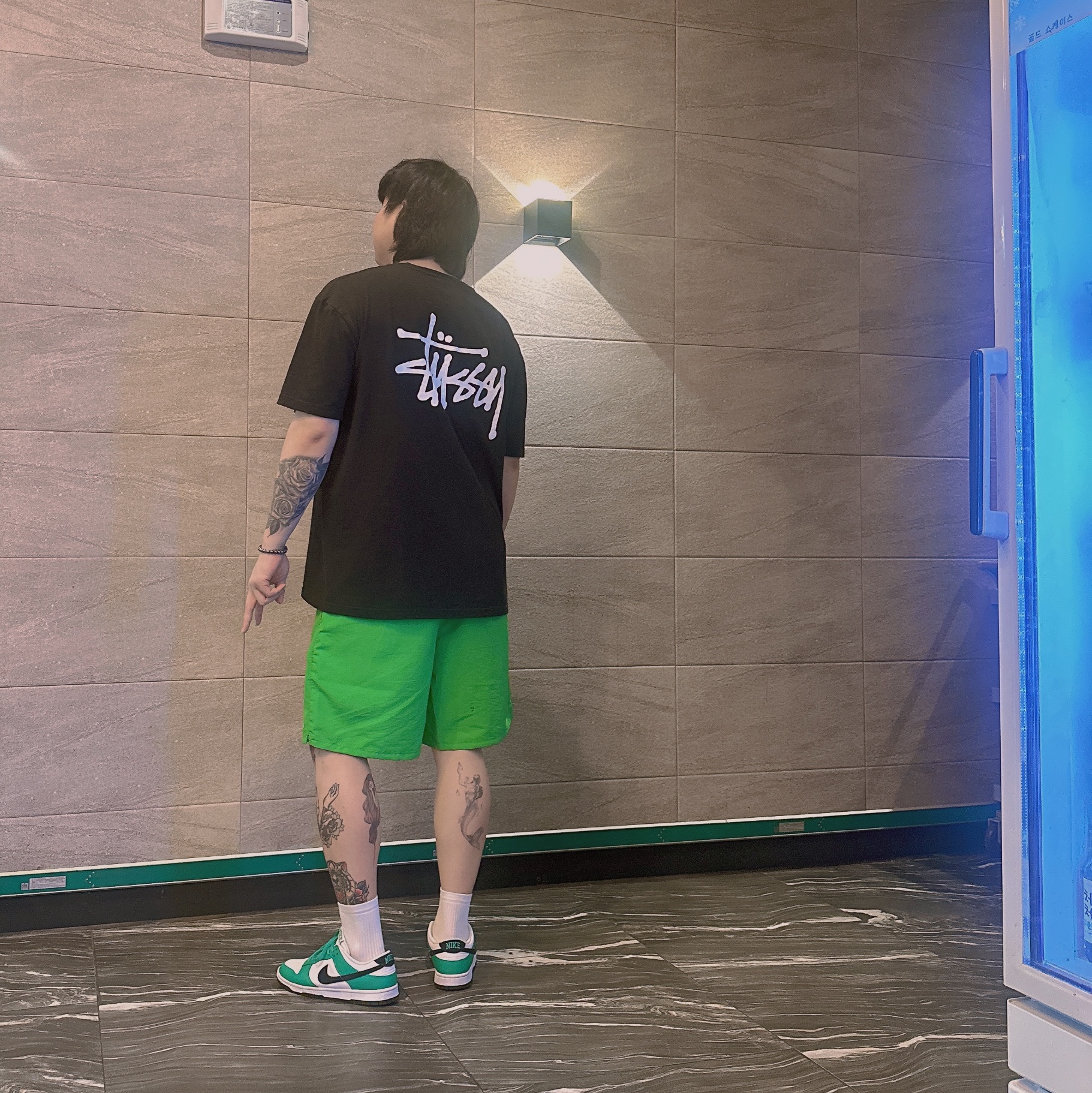 Stussy Stock Water Shorts Classic Green, Nike Dunk Low White Green 착용 스타일