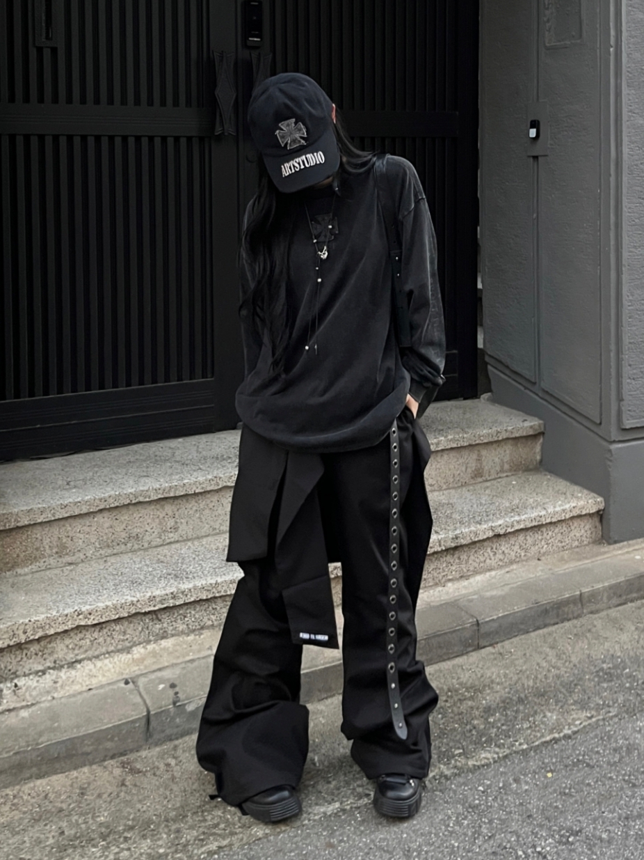 ROARINGRAD Shirt Zipper Flare Pants Black 착용 스타일
