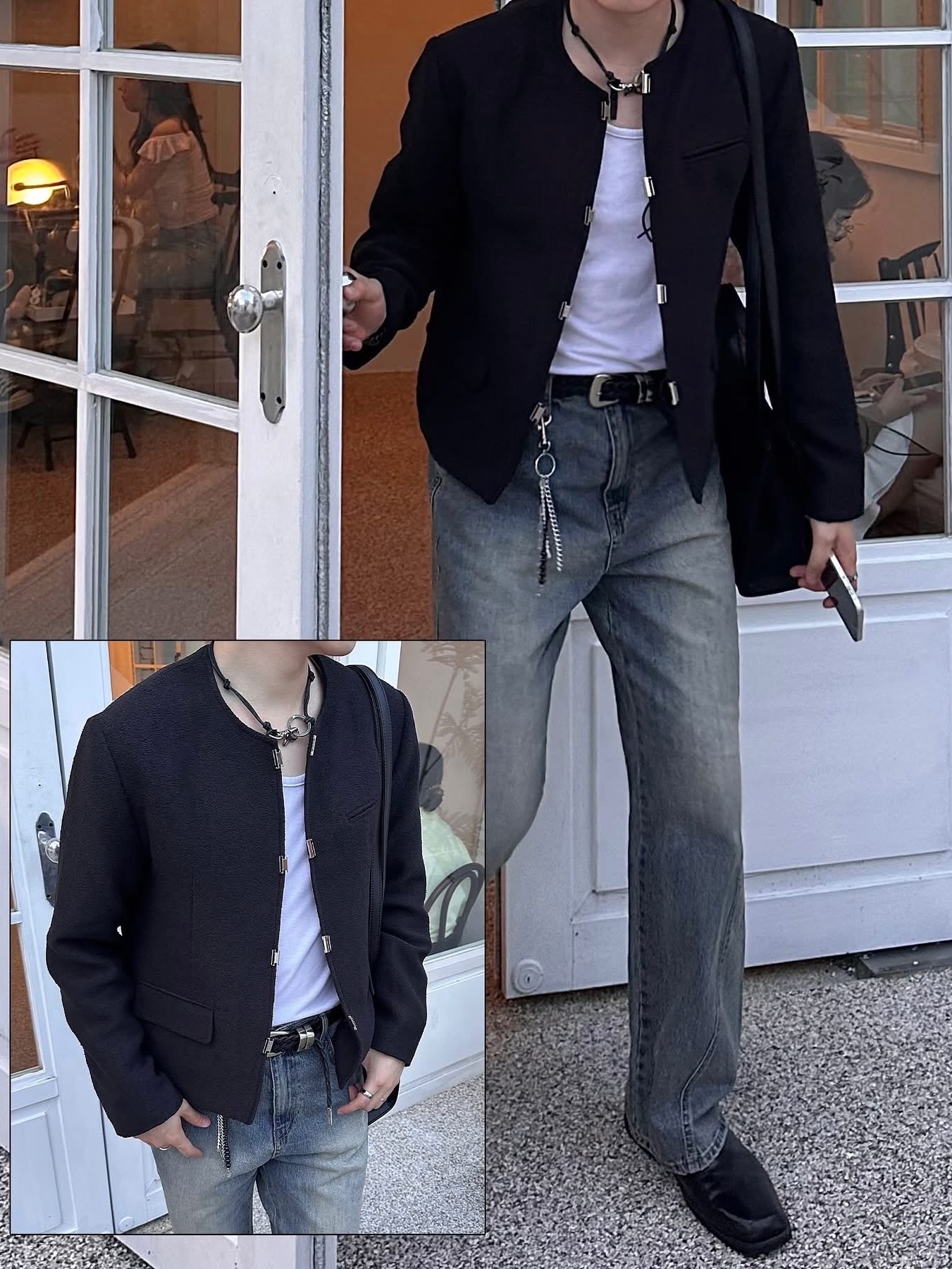 Our Legacy Ladon Leather Keychain Black, Telfar Medium Shopping Bag Black 착용 스타일 - 6