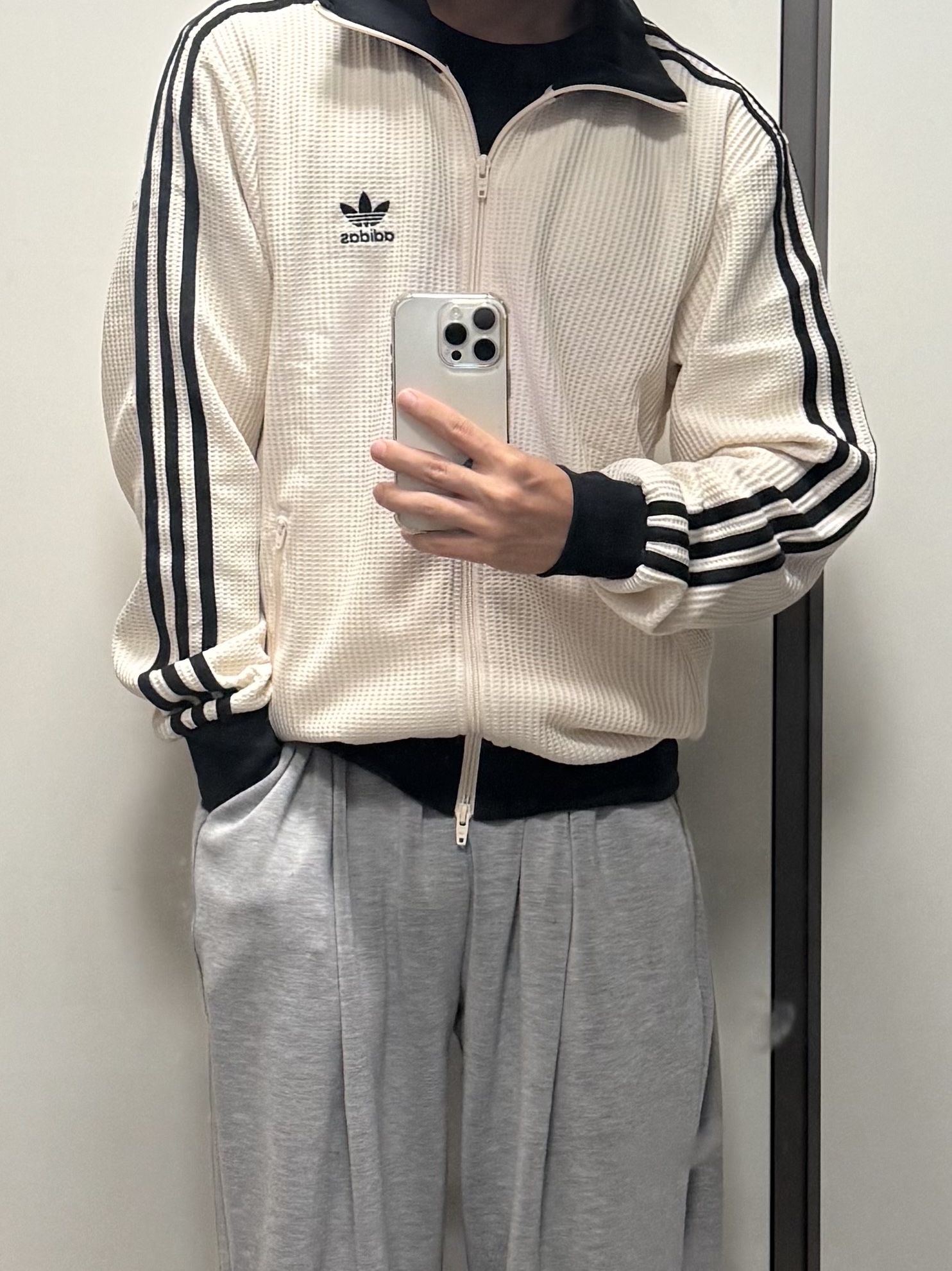 Apple iPhone 16 Pro 256GB White Titanium (Korean Ver.), Adidas Waffle Beckenbauer Track Top Wonder White - KR Sizing 착용 스타일 - 2