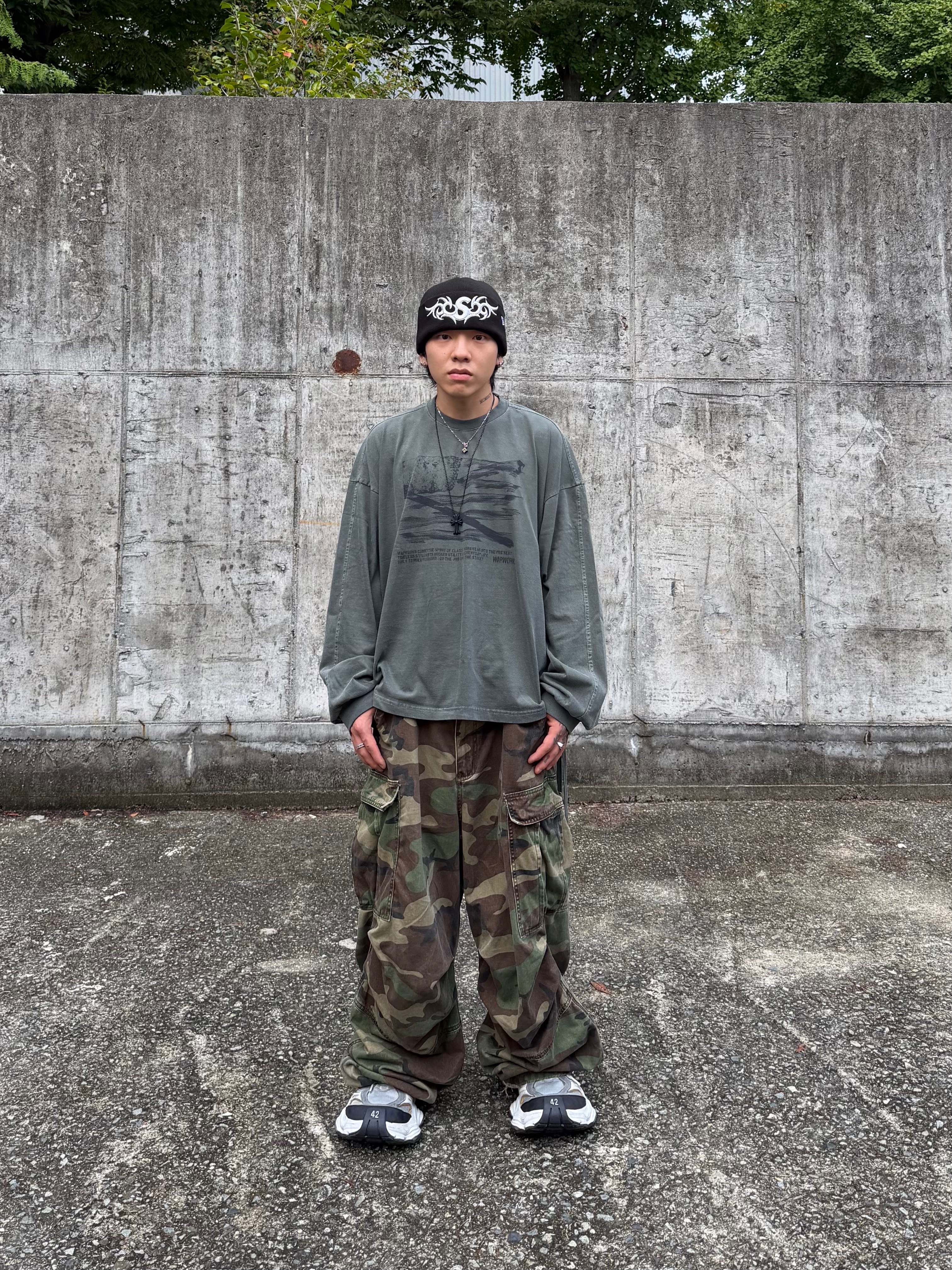 NOD Stone Washed Cargo Pants Camo, Supreme New Era Tribal S Logo Beanie Black - 25FW 착용 스타일 - 3
