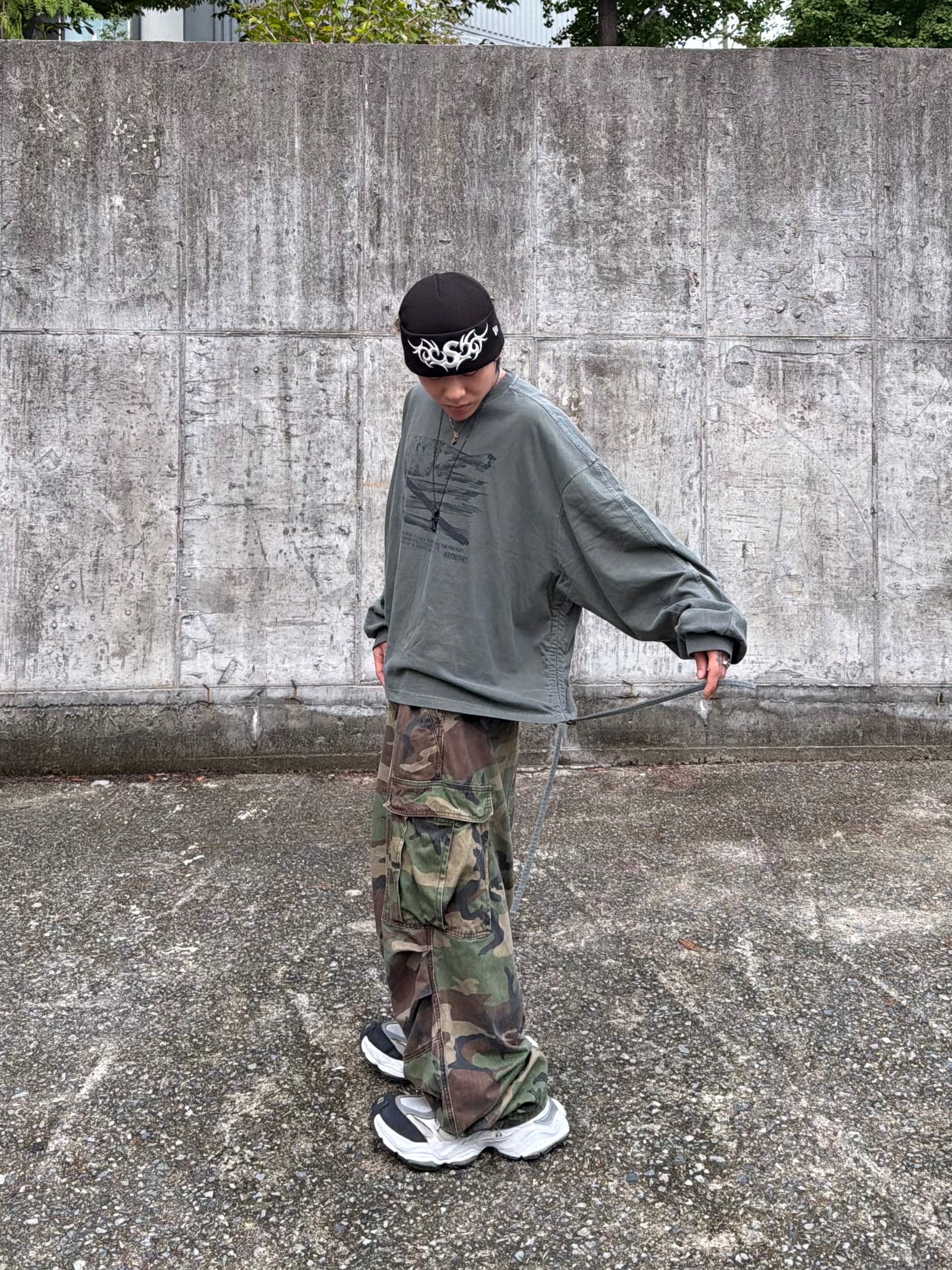 NOD Stone Washed Cargo Pants Camo, Supreme New Era Tribal S Logo Beanie Black - 25FW 착용 스타일 - 4