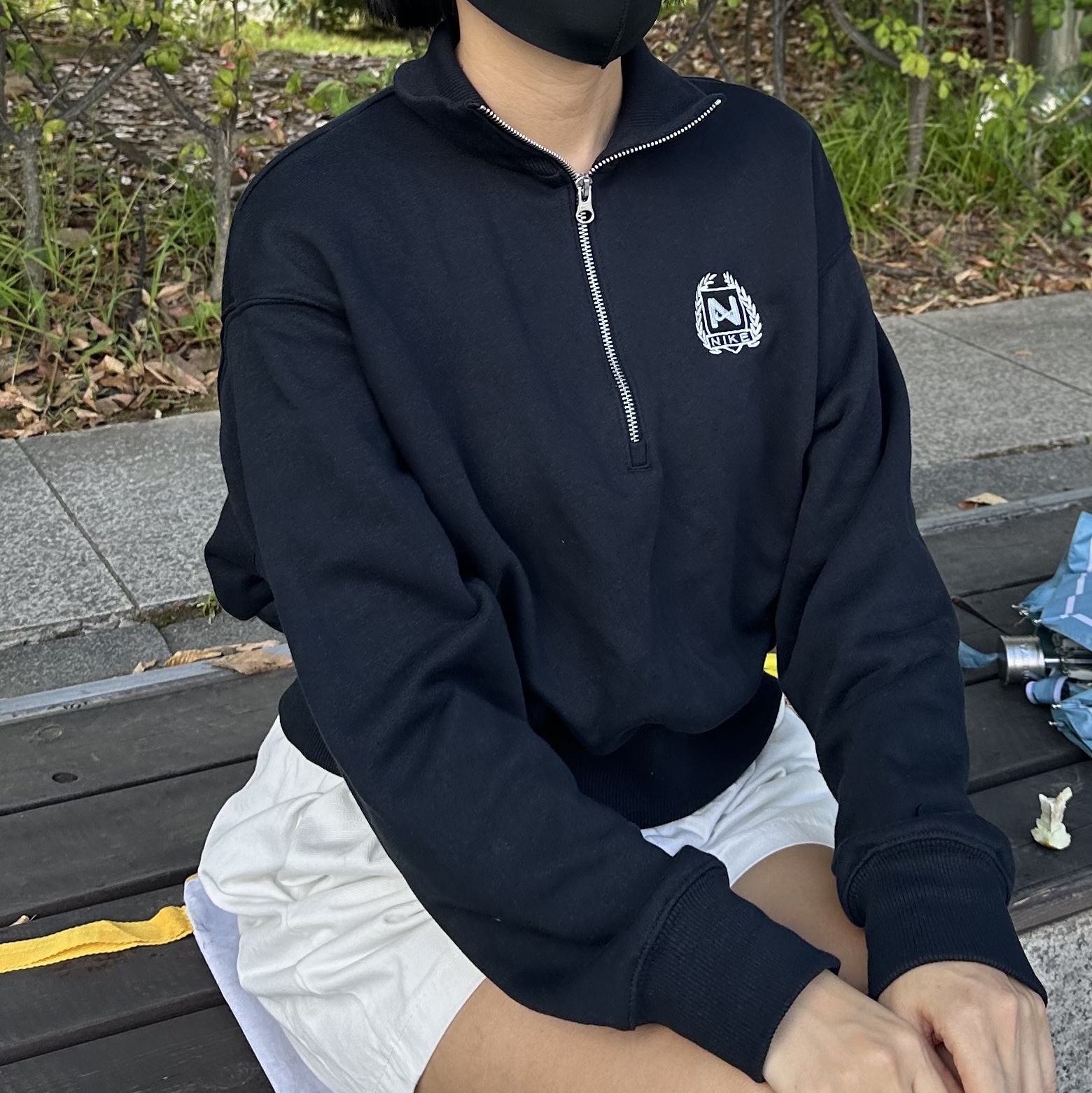 (W) Nike NSW Oversized Half Zip Crop Fleece Sweatshirt Black - Asia 착용 스타일 - 3